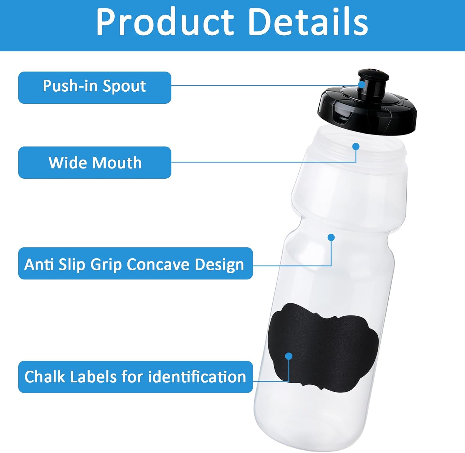 6 Pack 25 oz Sports Water Bottles Sports and Fitness Squeeze Water Bottles BPA Free come with 8 pcs Chalk Labels, 1 Pen(Dishwisher Safe) - Image 4