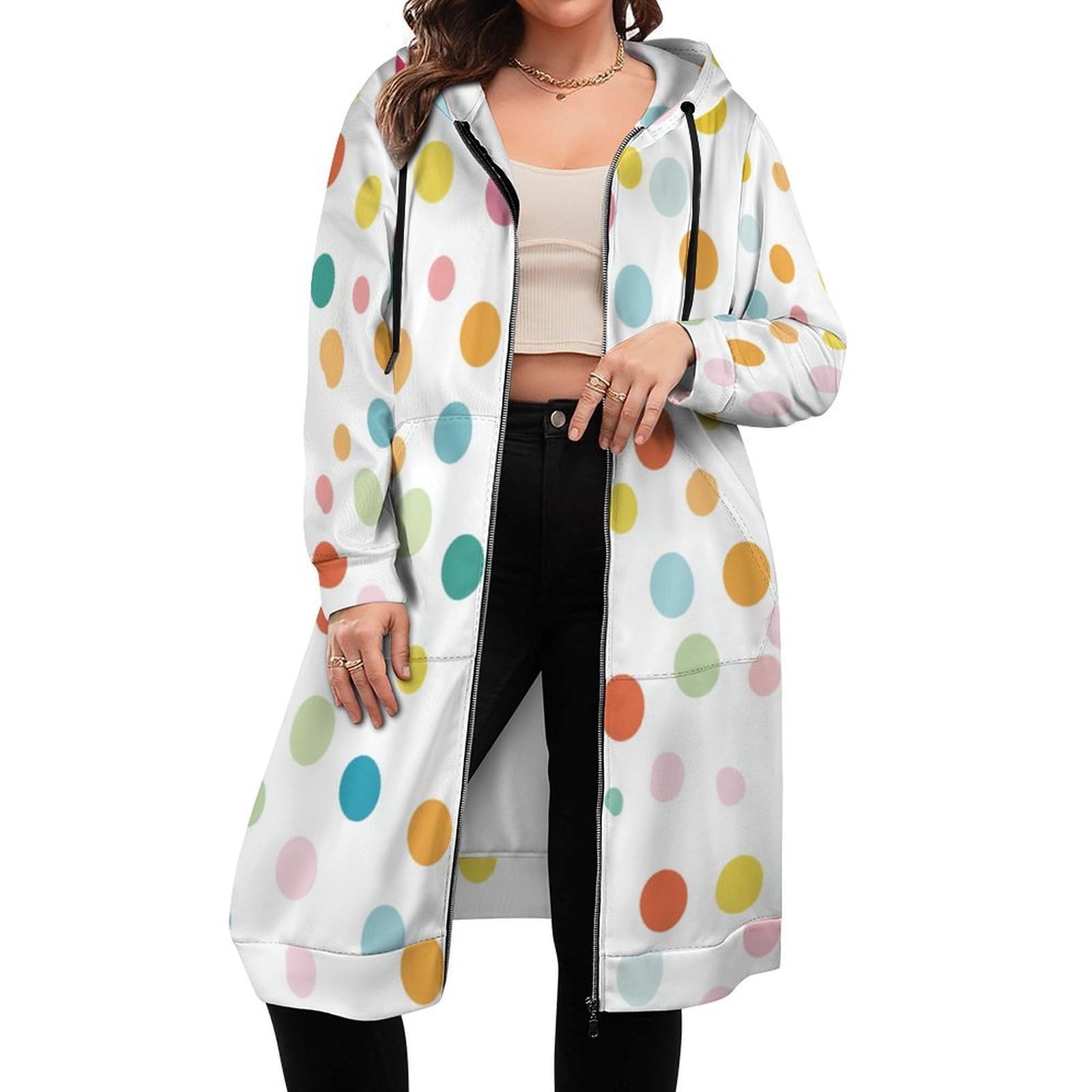 Felpa Donna con Zip Felpe Sportiva con Tasche E Cappuccio Motivo A Pois Morbida Invernale Giacca Regolabile Confortevole per Uso Quotidiano Casual