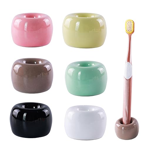 NiuYichee Set of 6 Sleek Mini Ceramics Toothbrush Holder, Small