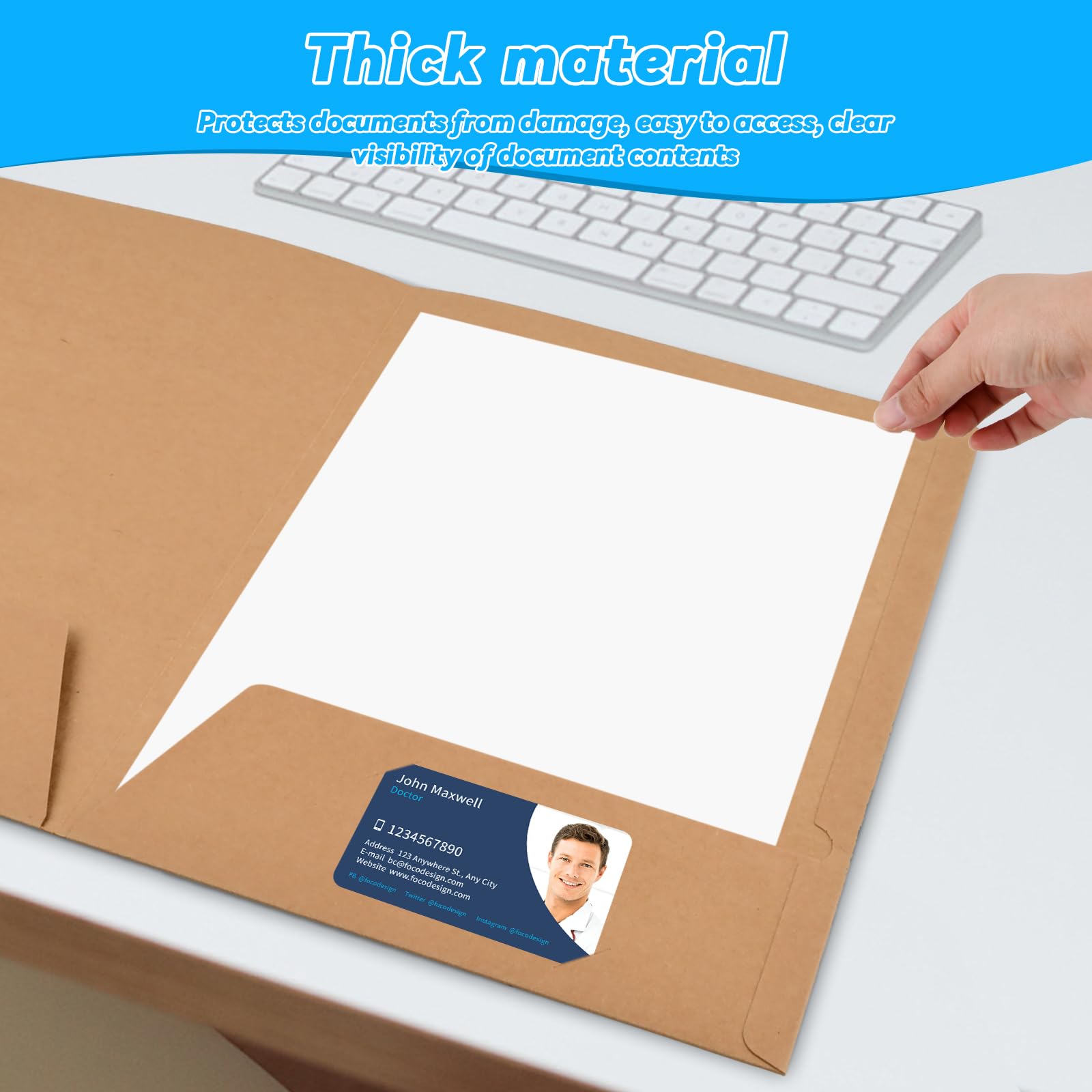 Carpetas de Papel Kraft A4 350gsm con Ranuras para Tarjetas, Carpeta de Presentación de Cartón para Documentos, Subcarpetas Simples para Escuela Oficina (Marrón)