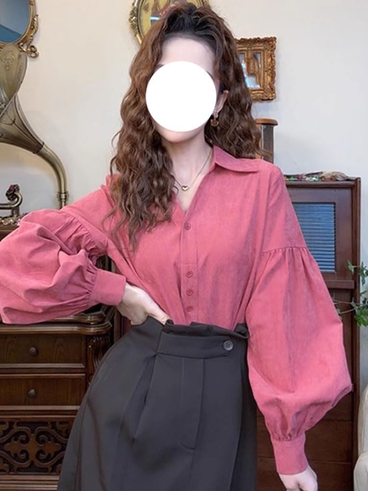 Women's Button Down Shirt Casual Office Work Shirt Vintage Commute Blouse for Women