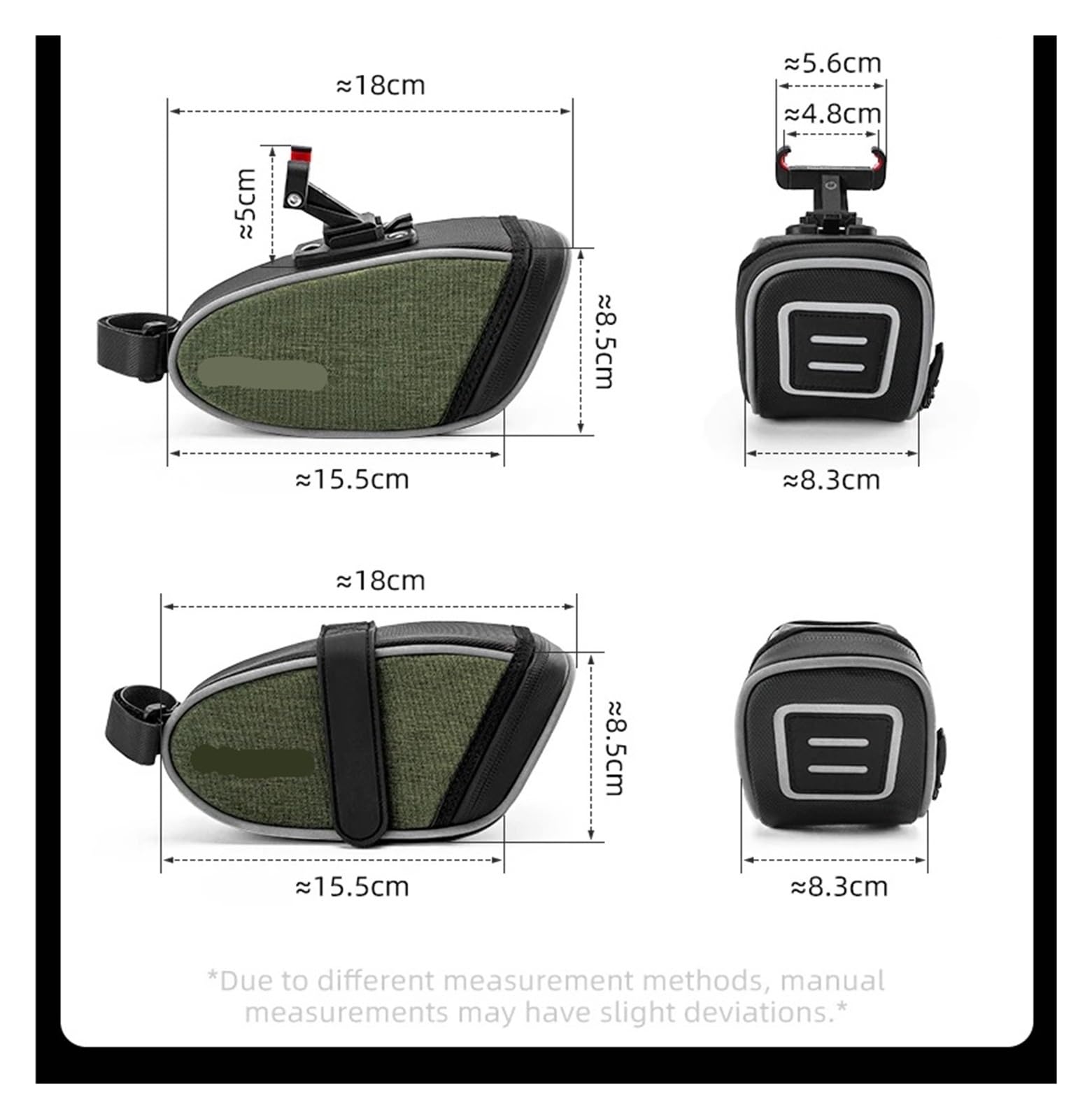 Bolsa De Sillín De Bicicleta Bolsa for SILLÍN de Bicicleta, Bolsa Trasera for Asiento de Ciclismo Impermeable portátil, Mochila for tija de sillín, Bolsa Trasera de Almacenamiento(Green-A)