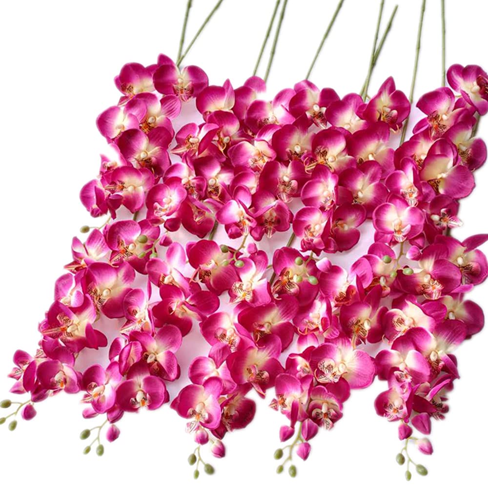 jiumengya 10pcs Artificial Phalaenopsis Butterfly Orchids Flower Branch Faux Moth Orchid Stems for Wedding Centerpieces Floral Decoration (Fuchsia)