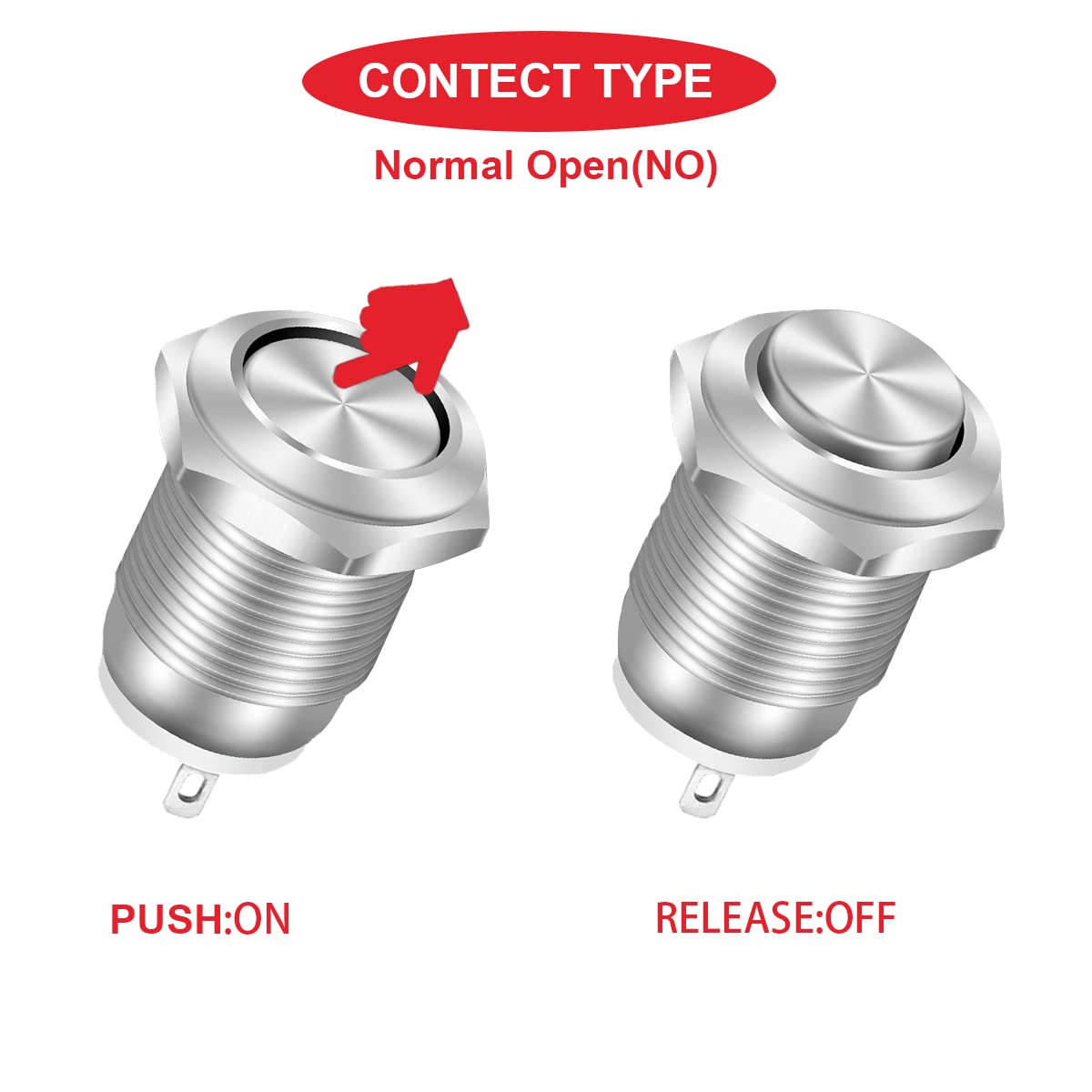 8x Selbstsichernde Drucktastenschalter 12mm - 2-polig Für Auto, Boot & DIY