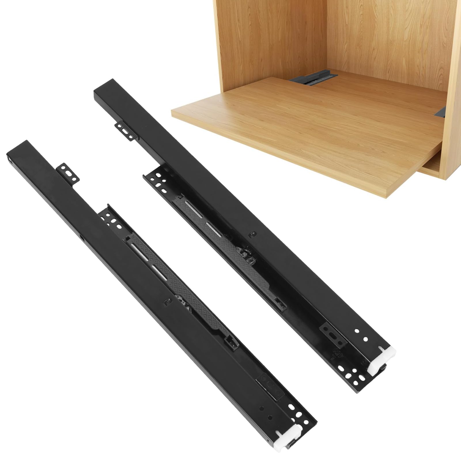 Undermount Drawer Slides, Bottom Mount Invisible Soft Close Pull Out Drawer Runners, 1 Pair Full Extension Hidden Ball Bearing Bottom Rail, Shelf Floor Slide for Kitchen Cabinet (Black, 26inch650mm)