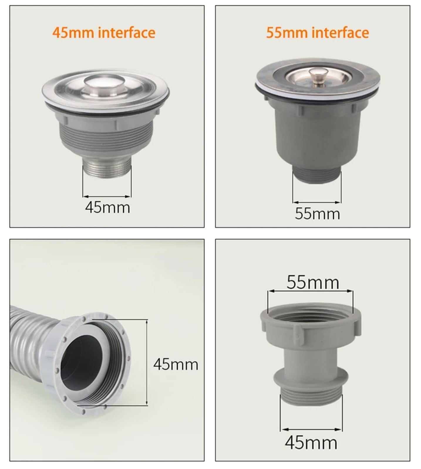 2 stücke Doppel Kopf Waschbecken Outlet Rohr 40-100cm ABS Kunststoff Schlauch 45/55mm Interface Home Bad KitchenToilet Fallrohr Wasser Kanalisation(50cm,45mm Interface)
