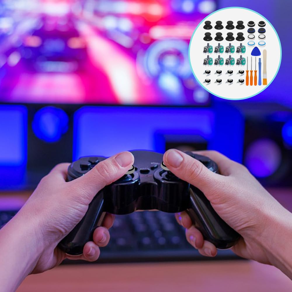 Kit de piezas de repuesto de 38 piezas de joysticks, botones de parachoques de  para pulgares, palillos de repuesto, silicona para sombrero, cepillo, cubiertas de sombrero, 8 unidades cada una 9