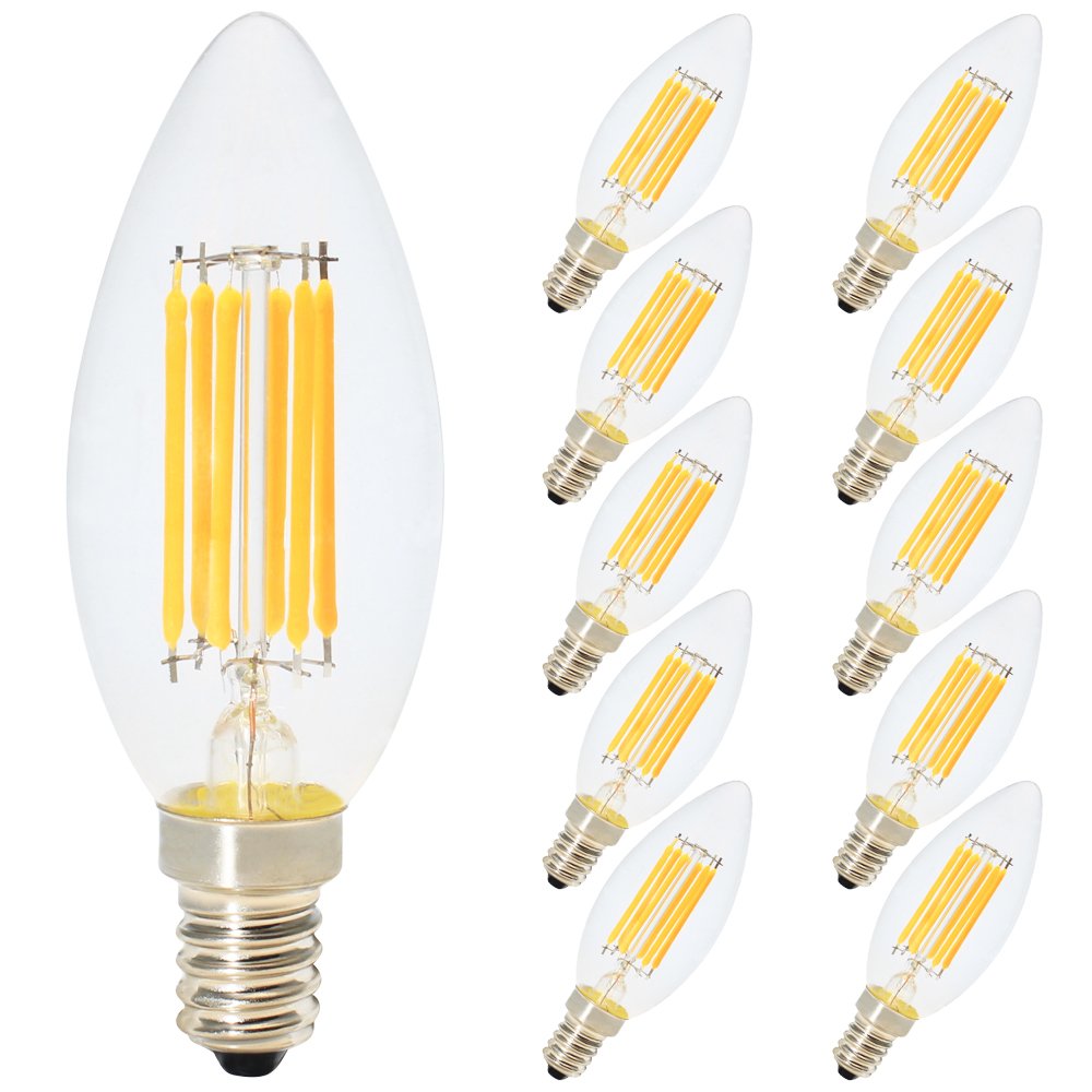 Bdayek One Color Led Bulbs 10Pack C35 E14 6W 500Lm 2700K Warm White Filament Candle Light Bulbs 60W Incandescent Equivalent