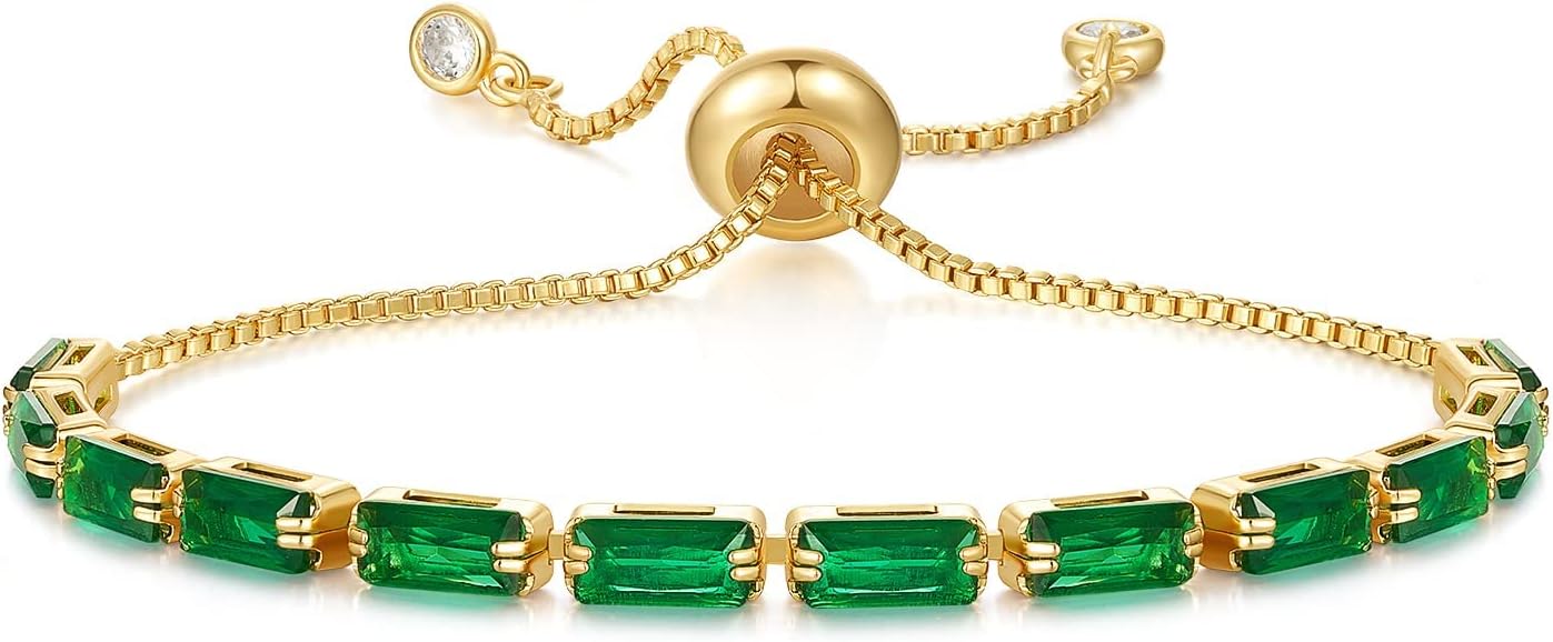 Green Women's Tennis Bracelet,Fashionable Adjustable Copper Bracelet, 18K Gold-Plated Sparkling Green Zircon Jewelry,Suitable for Women's Jewelry Gifts