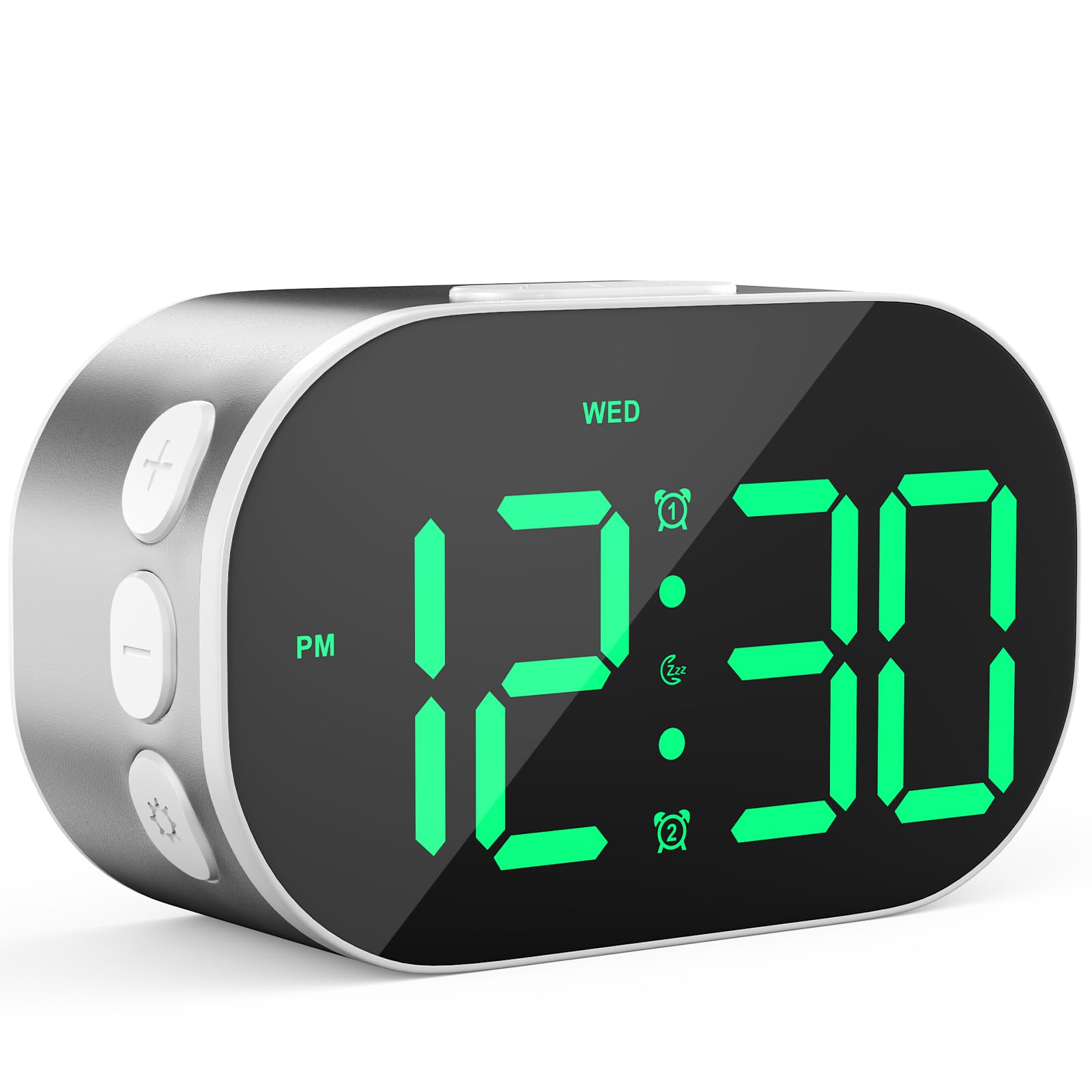 Ayybboo Wecker Digital mit Großen Zahlen,Helligkeit Lautstärke Regelbar,Snooze,Countdown,12/24h,USB Batteriebetrieb für Schlafzimmer Nachttisch Reise (Silber)