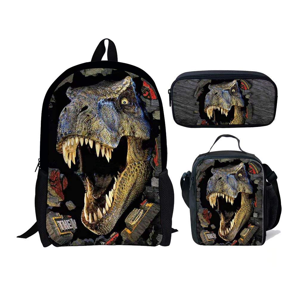 chaqlin Children School Bags Set 3PCS Backpack with Lunch Bag Pencil Bag Animal Dinosaur Wolf Football Printed Boy Girls Bookbags - 5