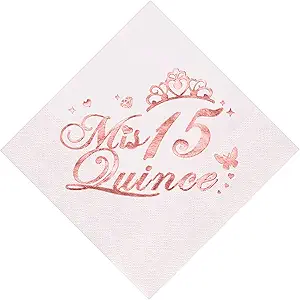 Mis Quince 15 Quinceanera Decorations, 15th Birthday Decorations for Girls Party Cocktail Napkins, 5"x 5" Folded,50 Pack(Mis Quince 15).
