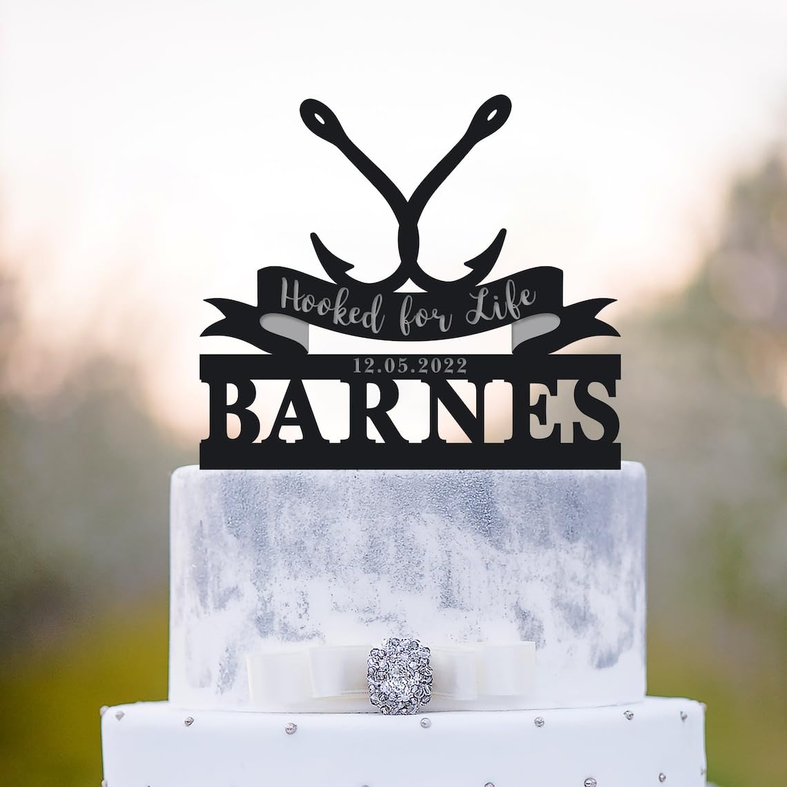 Custom hooked for life cake topper mr and mrs wedding,fish hook fishing theme last name topper heart,fishing wedding mr and mrs topper,fishing cake topper,fishing wedding,fish cake topper.