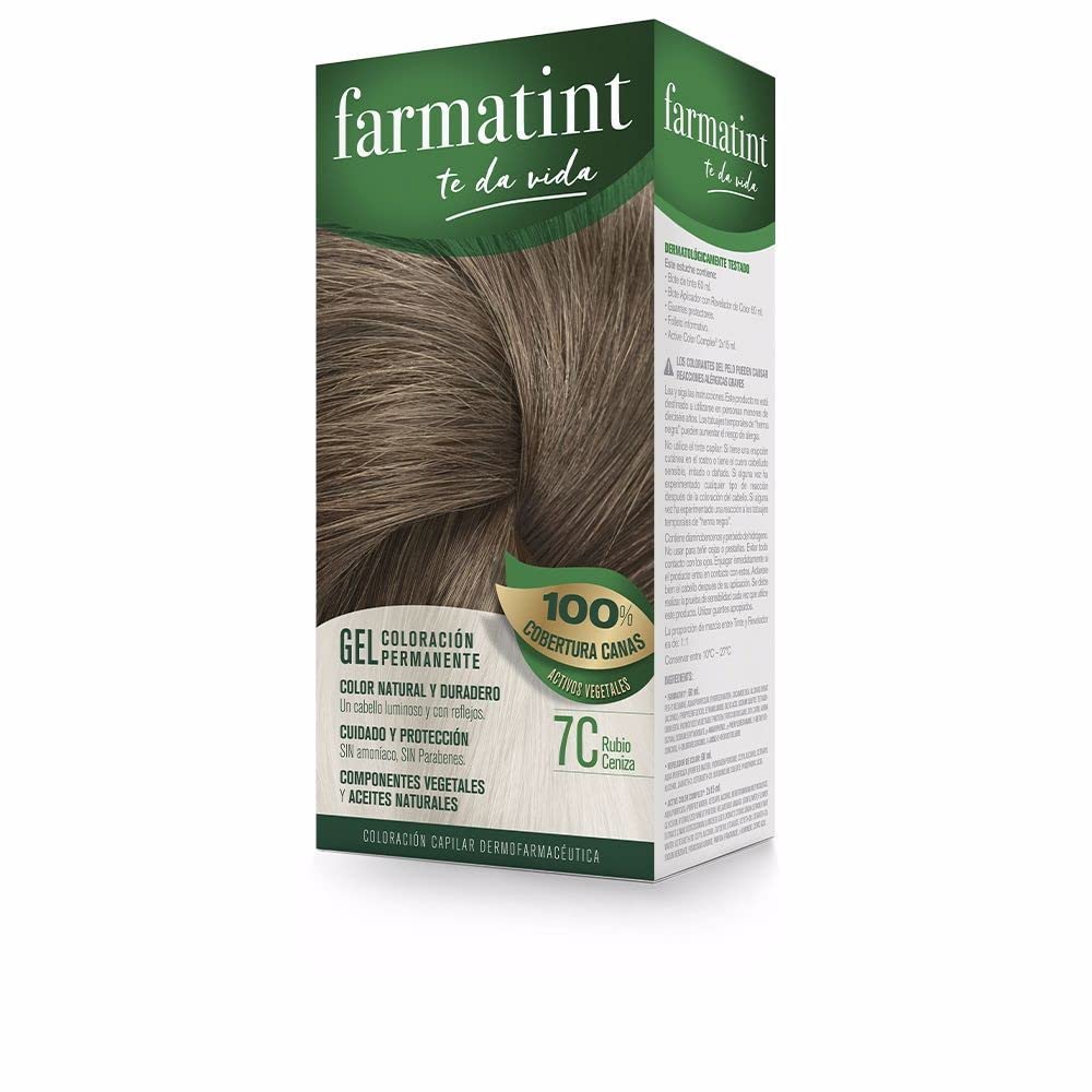 Farmatint Gel 7C Rubio Ceniza | Color natural y duradero | Componentes vegetales y aceites naturales | Sin amoníaco | Sin parabenos | Dermatológicamente testado
