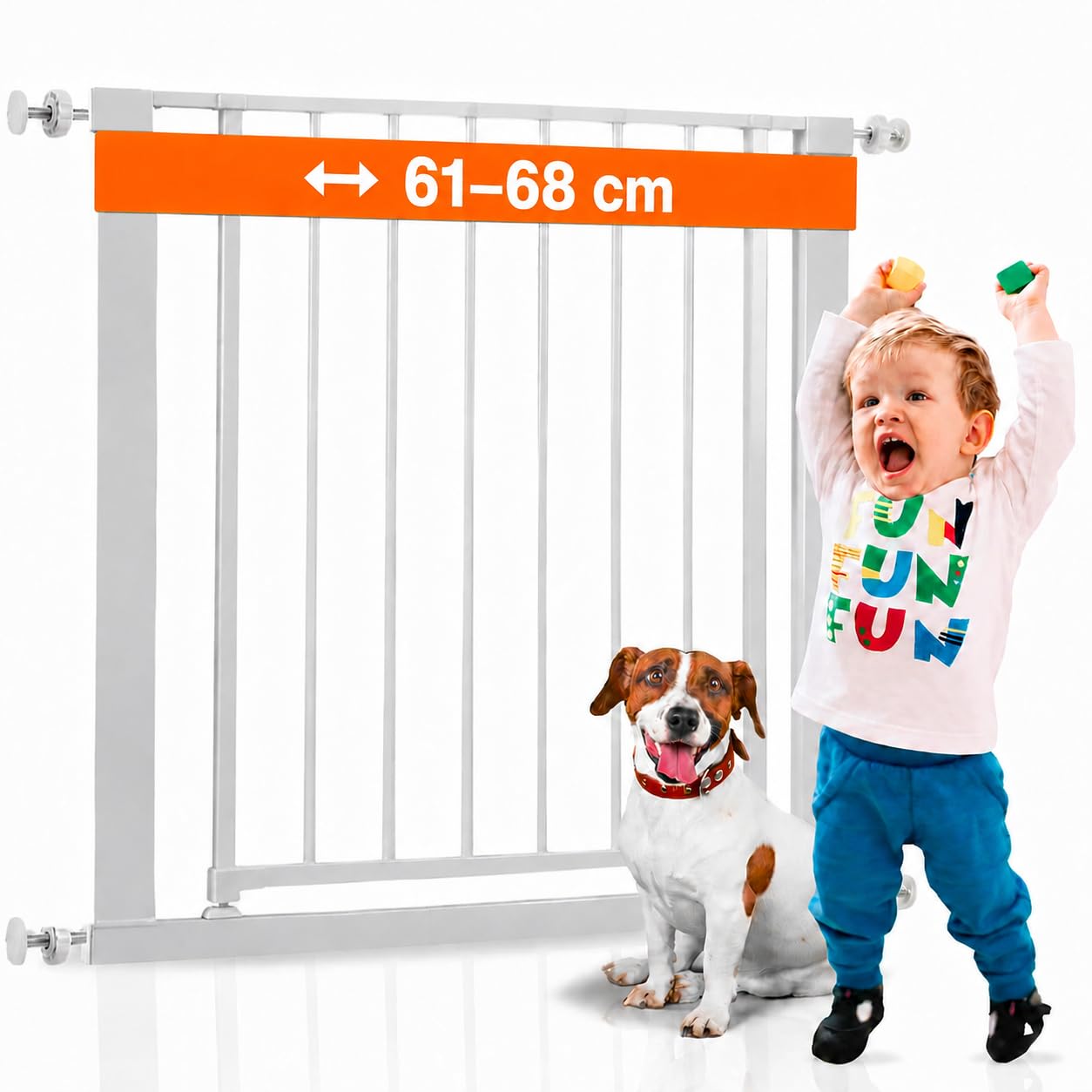 ALMAR Baby Barrière de sécurité 61-68 cm blanc | Montage facile sans vis pour portes, couloirs ou escaliers pour enfants ou animaux domestiques | Clôture blanche avec système de fermeture automatique