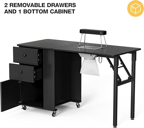 Miniatura 3 de Mesa de manicura plegable para uñas, estación de escritorio plegable de uñas para tecnología de uñas con ventilación eléctrica de corriente