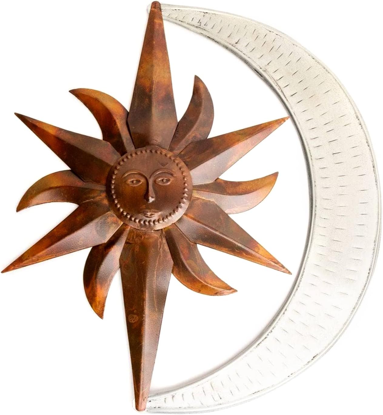 Happy Gardens Hanging Sun Moon Face Garden Decor | Metal Flamed Star Sun Outdoor Decorations