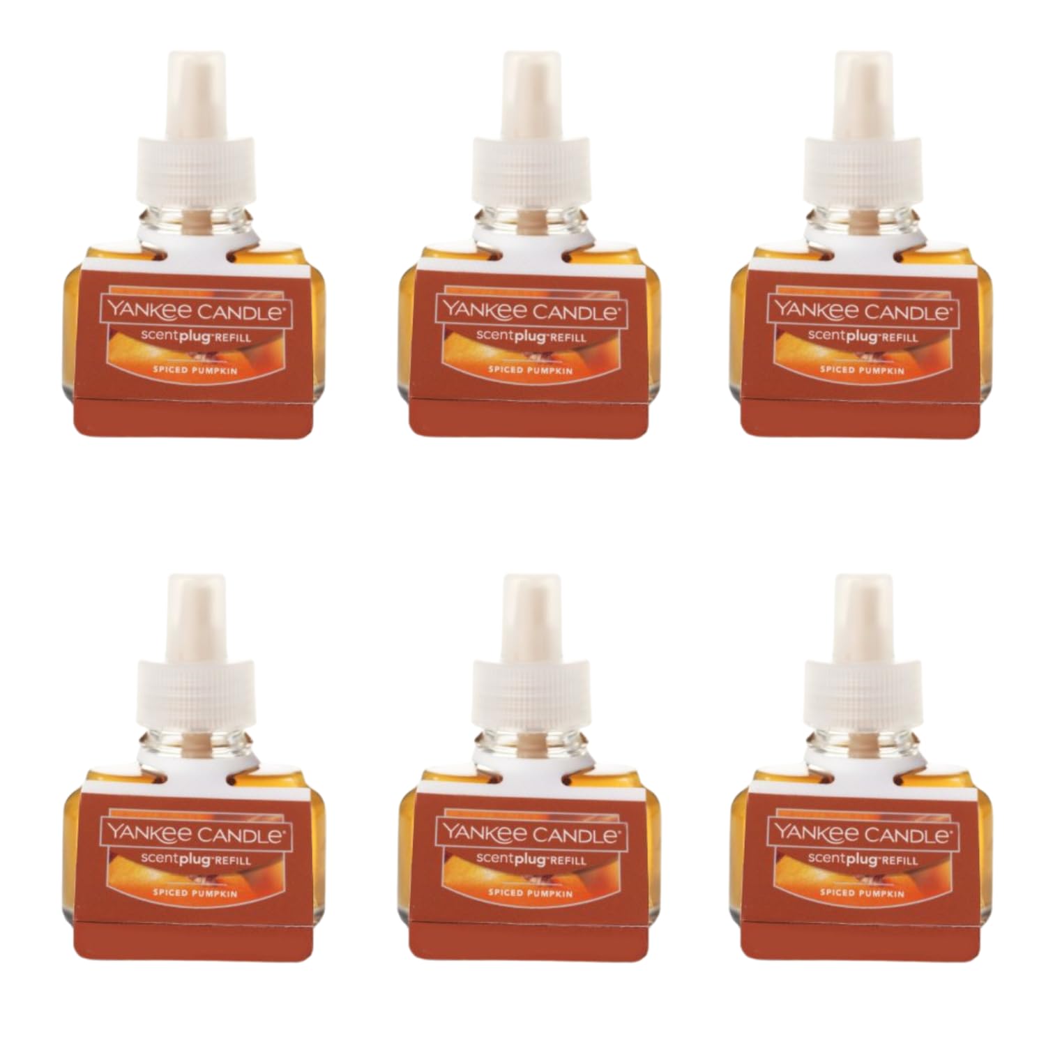 Yankee Candle ScentPlug Refill for Plug in Air Fresheners, Scented Oil Refills, Long Lasting Home Fragrance, Spiced Pumpkin (Pack of 6)