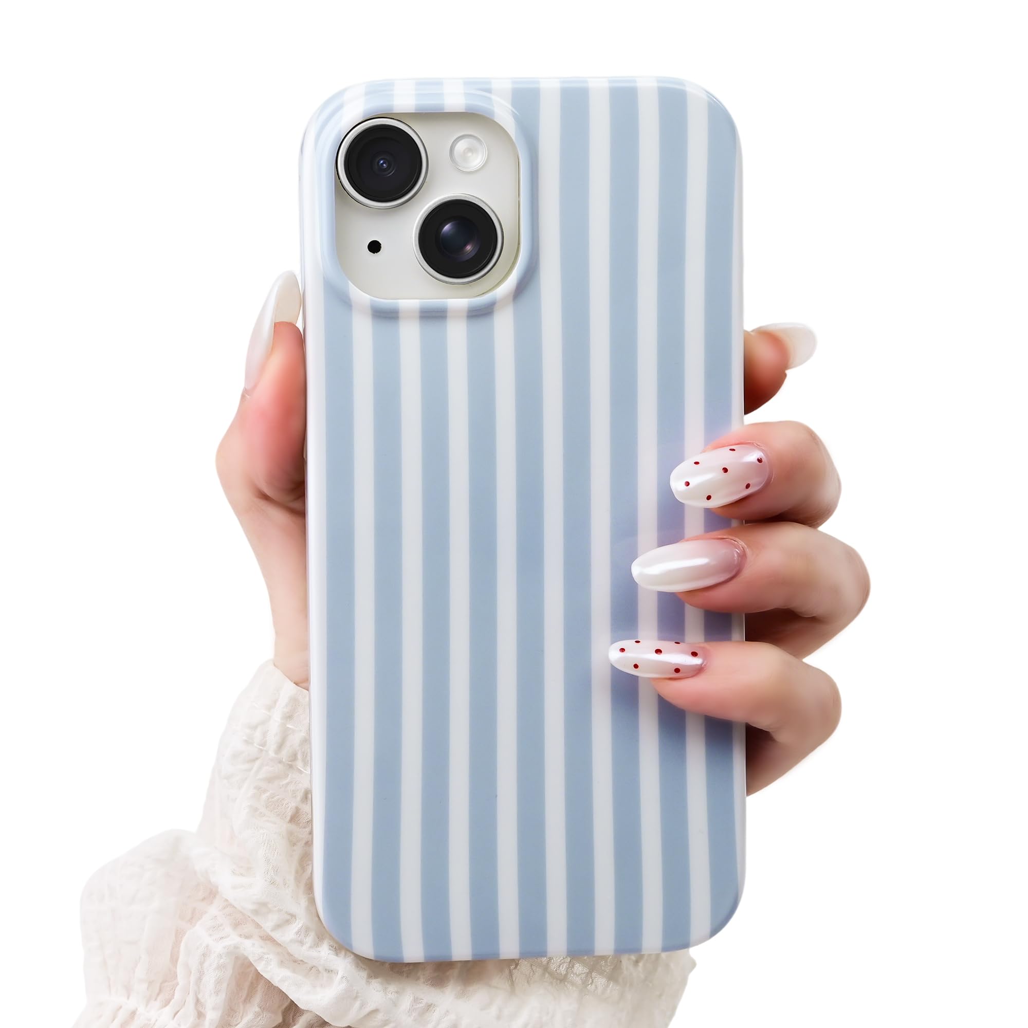 Cute Striped Case for iPhone 15 6.1",Blue | Non-fade Aesthetic Striped Pattern,Slim Fit,Lightweight,Kawaii Cute iPhone 15 Case for Women Girls,Soft TPU