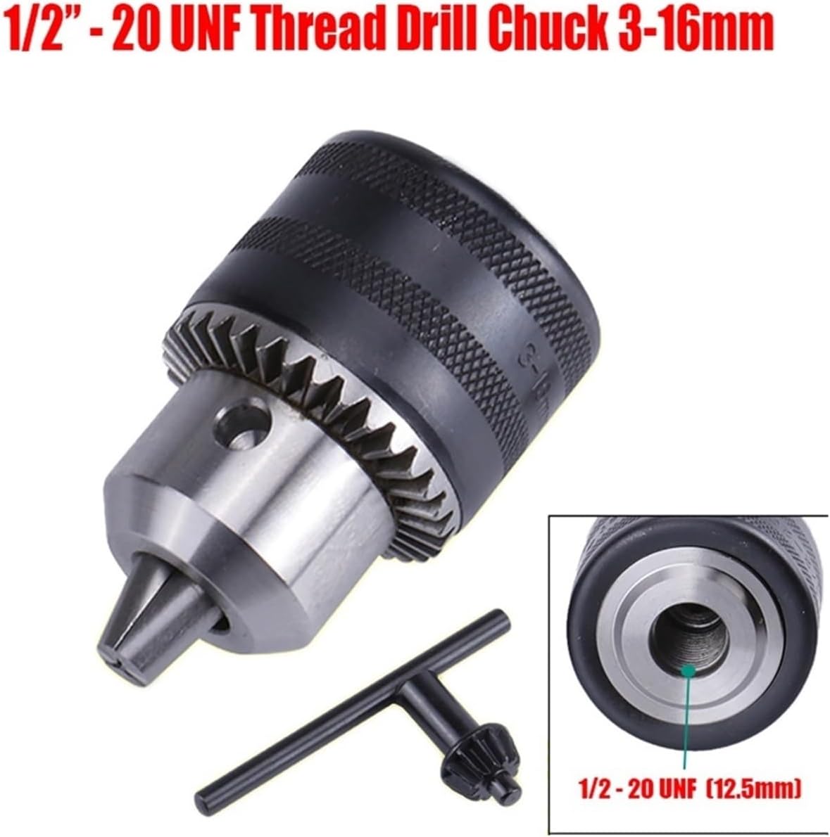 1pcs Drill Chuck Drill Chuck Adapter Convert Impact Wrench Into Electric Drill - 1/2 Inch -20UNF 3/8 Inch -24UNF Thread 3 Jaw Chuck(20UNF 3-16mm)