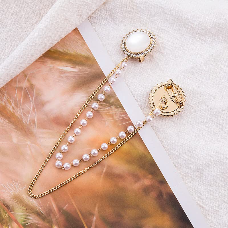 Image of Vintage Sweater Shawl Chain Brooch for Women Clips Antique Cardigan Clip Collar Holders Decorations Dress Sweater Collar Brooch Pins Girls Straps anti-slip chain