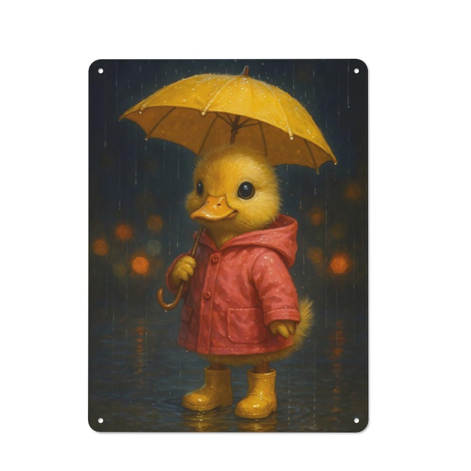 Junmoney Duckling In Raincoat With Umbrella Vintage Metal Wall Sign 40X30cm For Hobby Room Or Studio, For Hobby Room Decor Fans