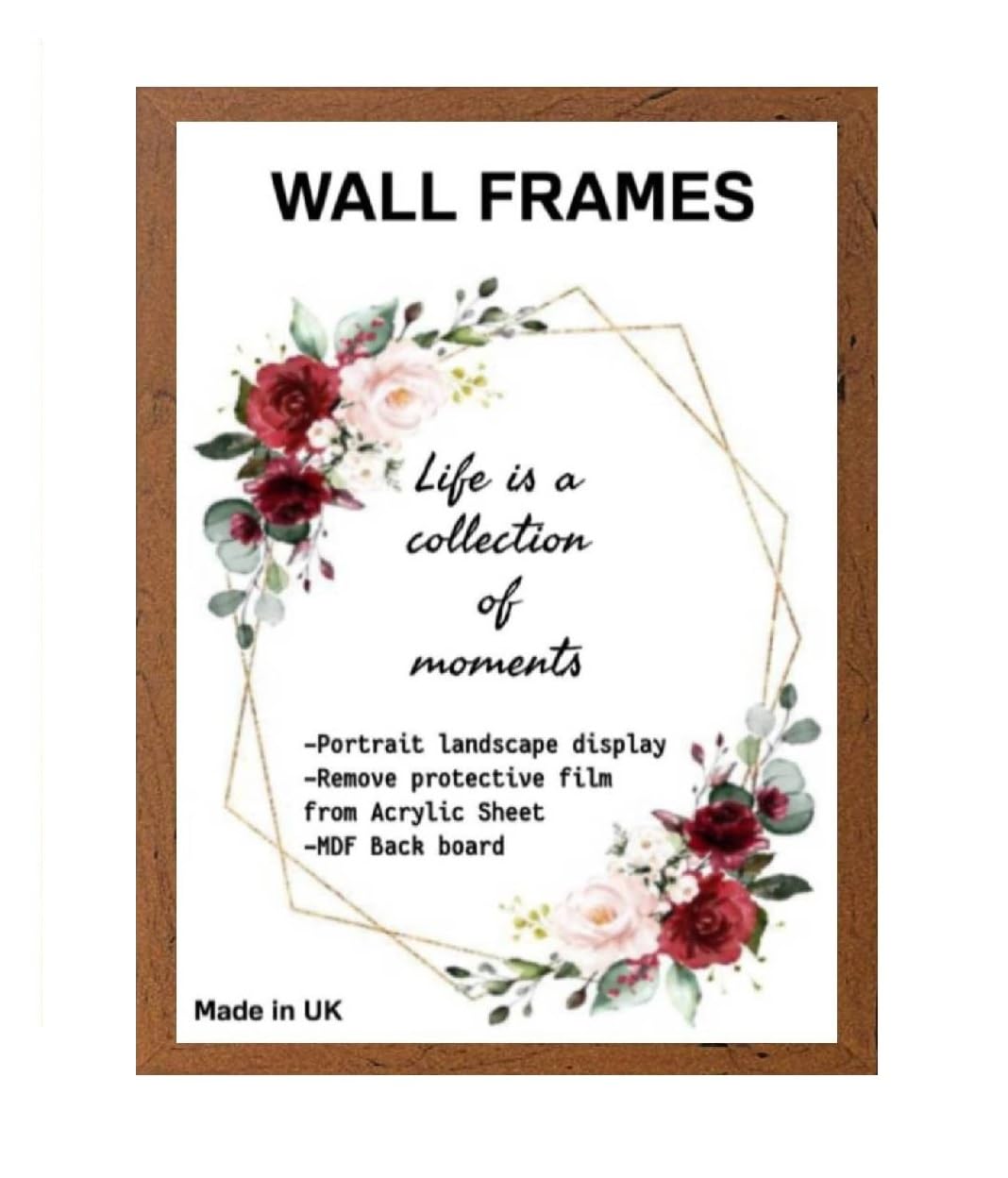 Home Plus Dealz Walnut Wall Photo Frame A4-21 × 29.7 cm (2 Pack) For Display Poster Print Picture With HD Clear Aclyric Front 30x15mm Moulding Metal Hooks MDF Wood