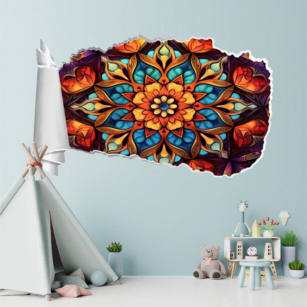 3D Wandtattoo Wanddurchbruch, Mandala Durchbruch Wandaufkleber für Kinderzimmer, sticker für Wohnzimmer, Blumen Wandsticker, Wandbild Junge Mädchen Schlafzimmer