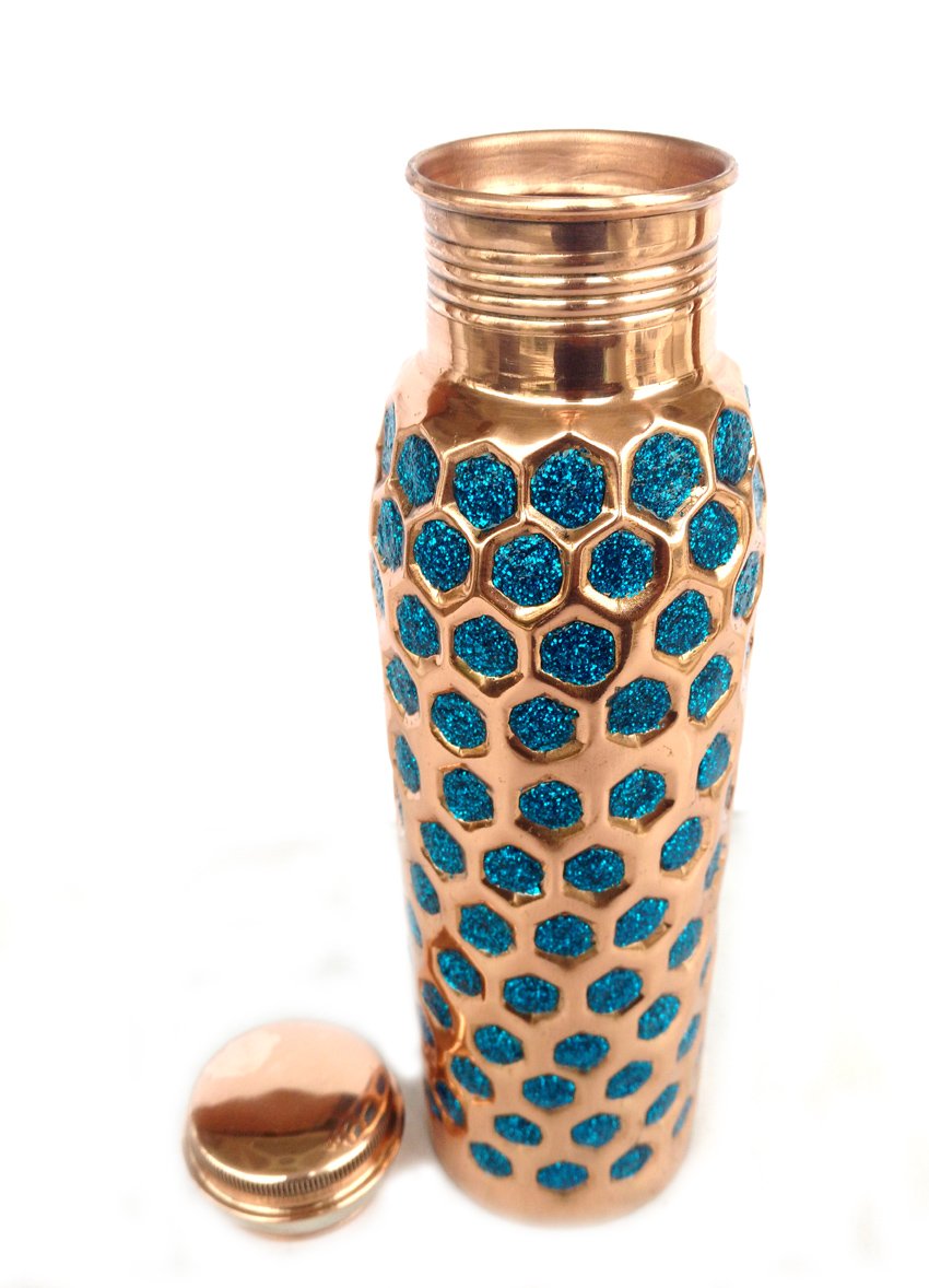 Rastogi Handicrafts Pure Copper Water Bottle - 950ml, Stone-Textured Hand-Painted Finish (Sienna) - View #4