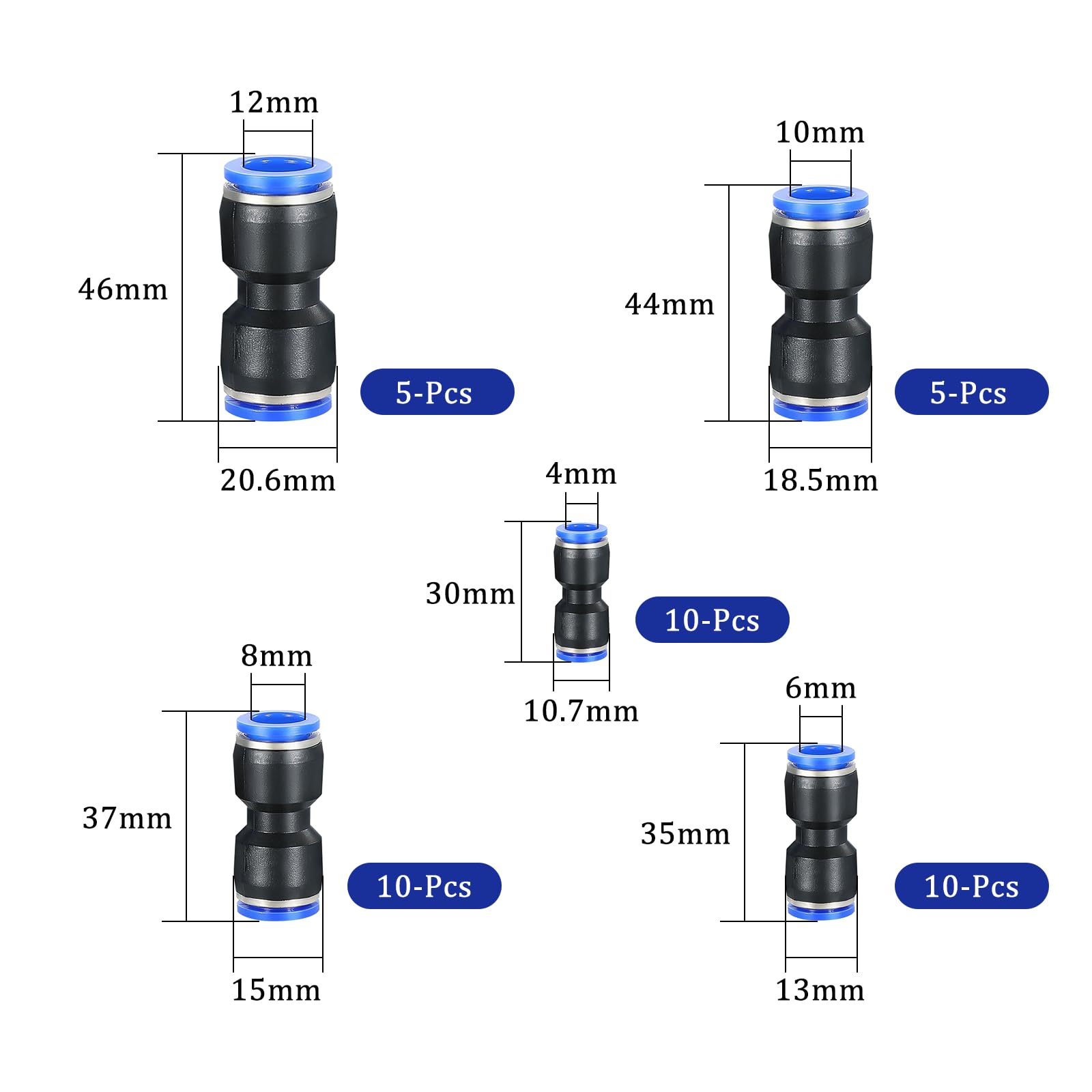 Bwintech 12 Stück 10mm 90 Grad Winkel Pneumatikanschluss, 2 Wege Bwintech 12 Stück 10mm 90 Grad Winkel Pneumatikanschluss, 2 Wege