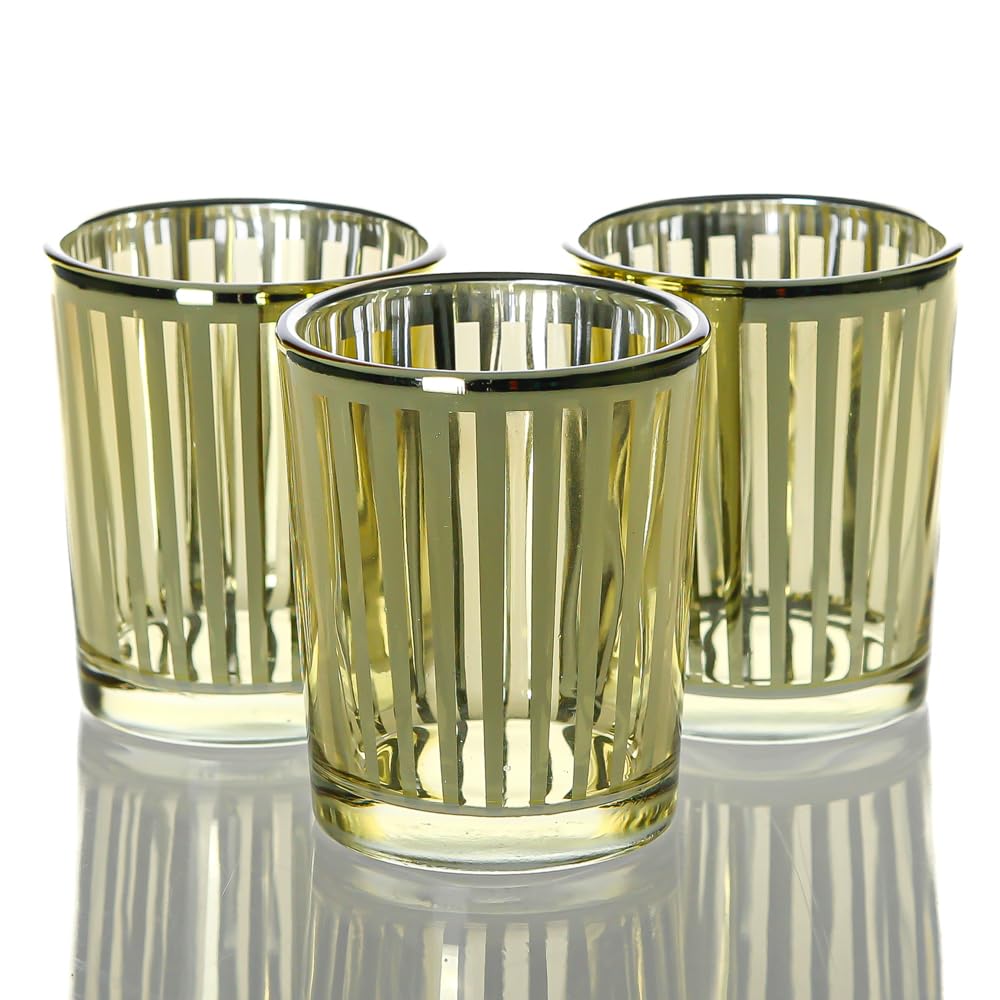Richland Stripe Gold Metallic Glass Candle Holder Small Set of 72