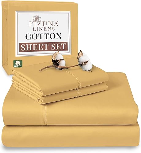 Pizuna - Ropa de cama de 100% tejido de satén de algodón de fibra larga de 400 hilos (juegos de sábanas, juego de funda).