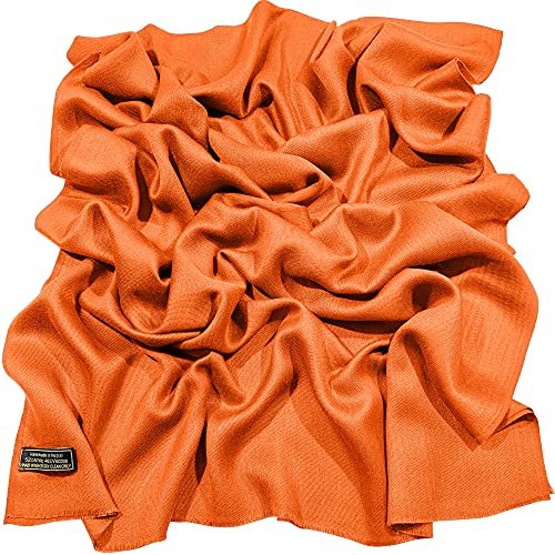CJ Apparel Orange Solid Color Fringe Design Nepalese Shawl Seconds Scarf Wrap Stole Throw Head Wrap Pashmina Hand Made in Nepal New2