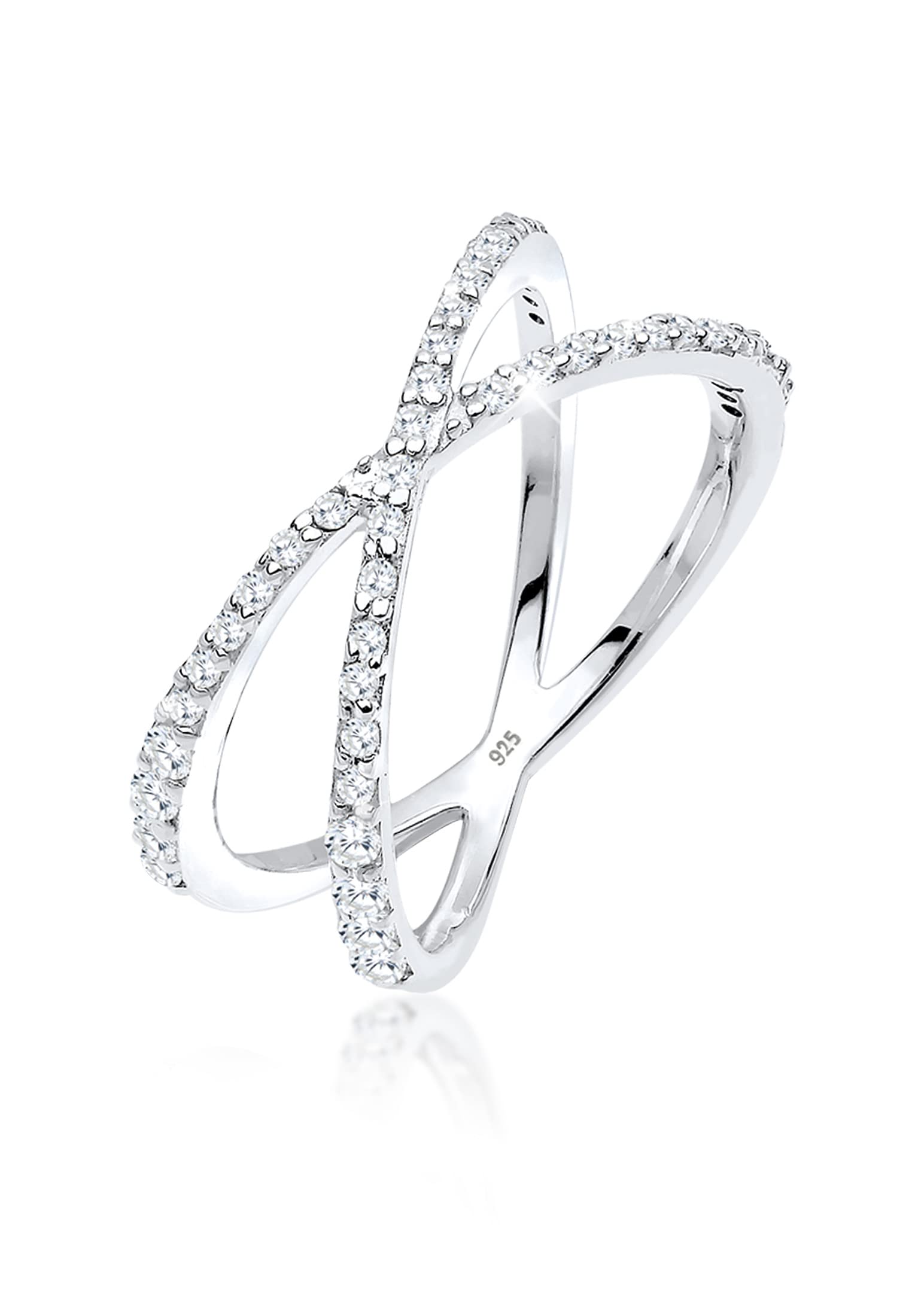 Elli Women's 925 Sterling Silver Xilion Cut Zirconia Crossed Ring, Size P