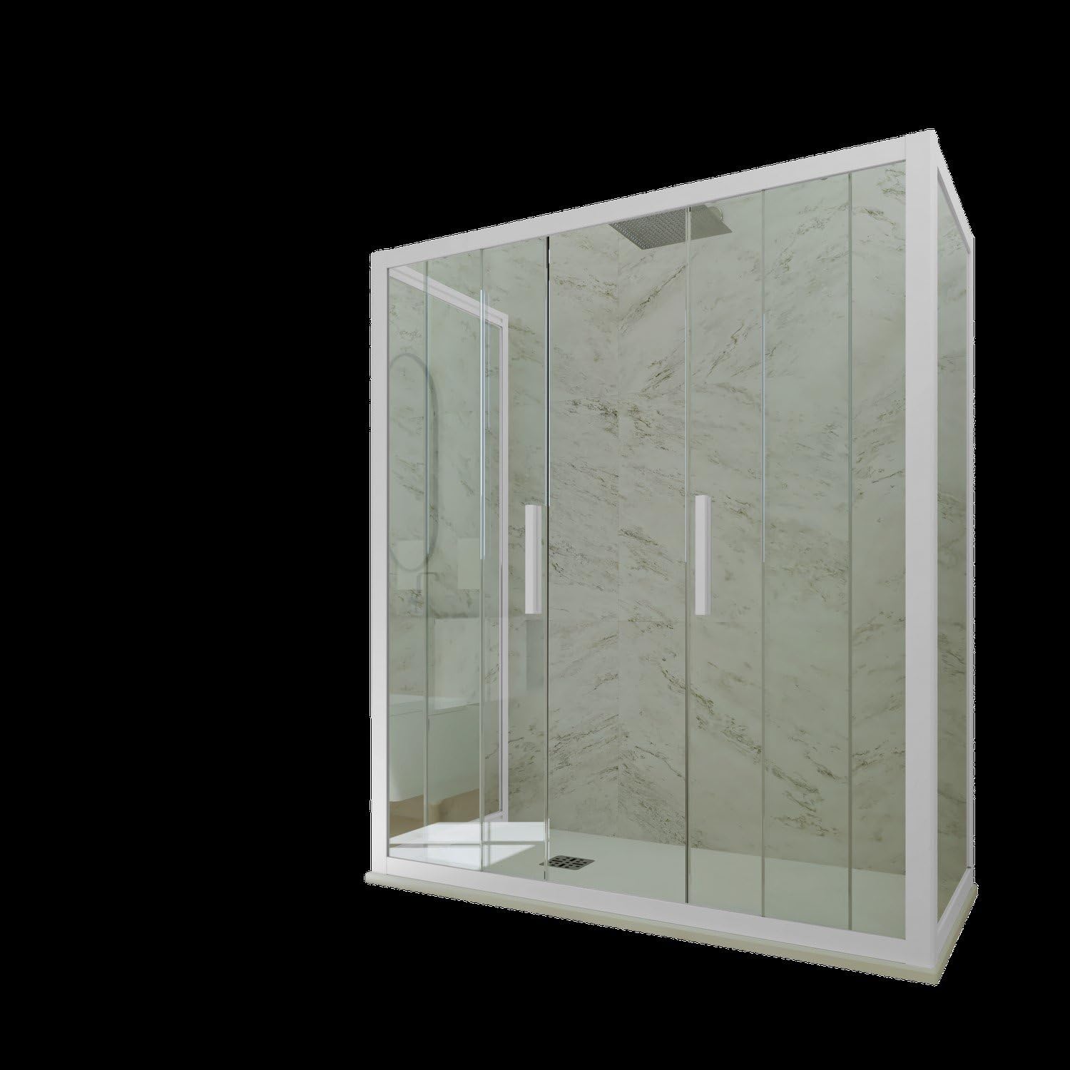 Box doccia 3 lati 80x170x80 CM H 200 Vetro Trasparente Profilo Bianco mod. Star Trio