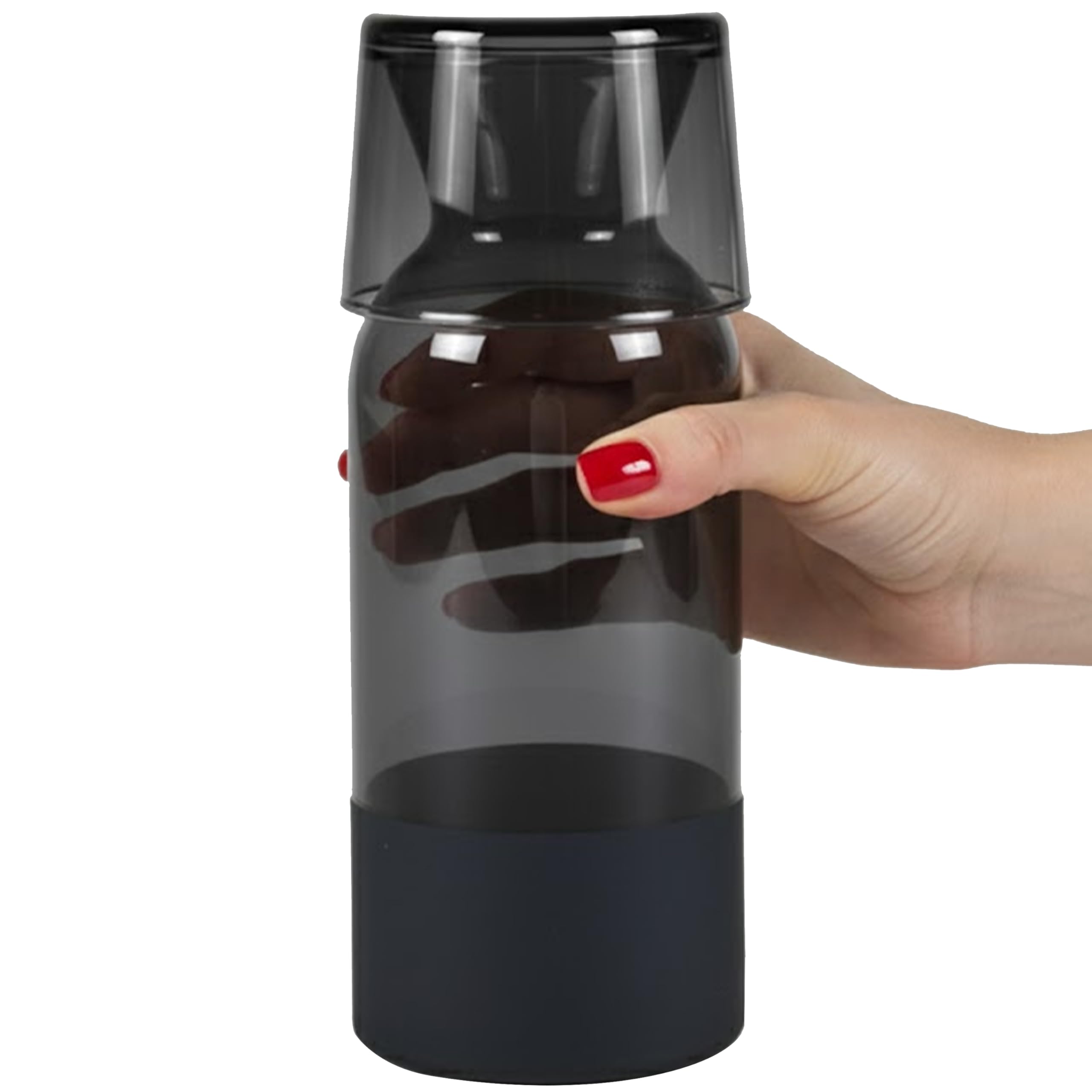 RAKLE Bedside Water Carafe & Glass Cup Set, 700cc 24oz Nightstand Decanter for Bedroom Kitchen Office, Glass Carafe Set for Home, Matte Black