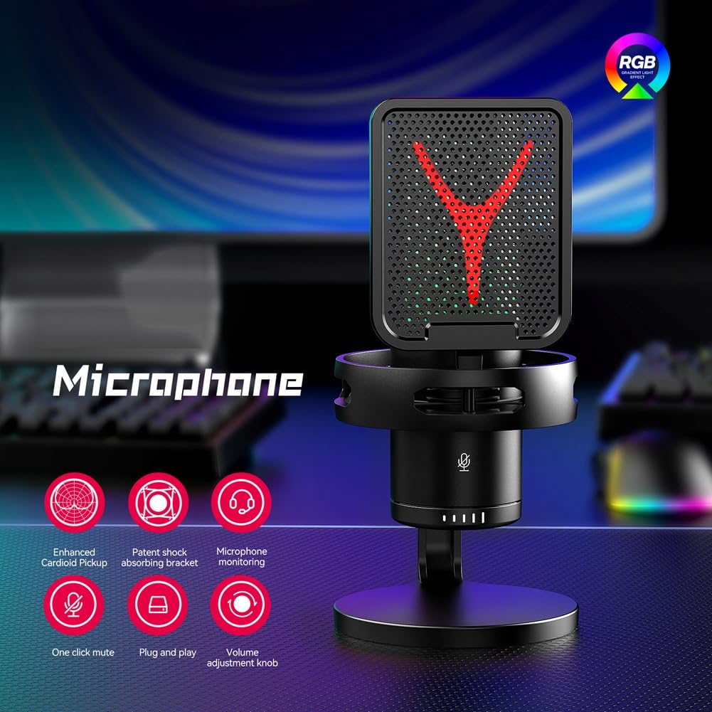 Mikrofon gamingowy profesjonalny mikrofon pojemnościowy RGB USB przewodowy mikrofon do komputera PC Laptop komputer podcast gracz karaoke