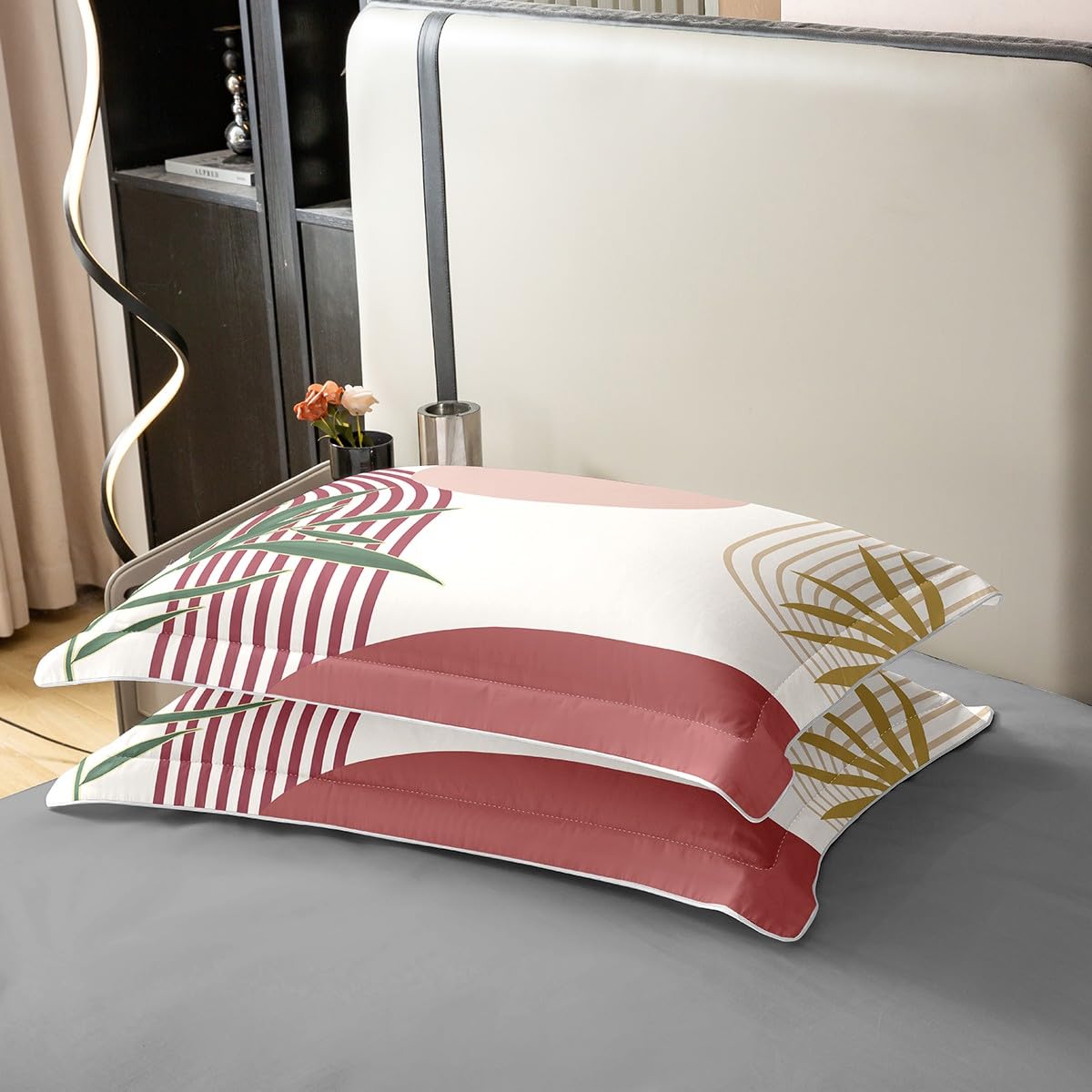 Homewish Boho geometryczne liście bawełniana poszewka na kołdrę podwójna dla dzieci chłopców dziewcząt, czerwona różowa złota zielona poszewka na kołdrę, sztuka abstrakcyjna, zestaw pościeli retro z
