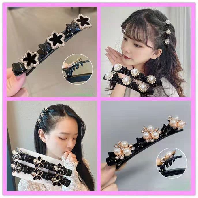 Miniatura 7 de Clip de doble capa con clip de pico de pato, clip de pelo trenzado con diamantes de imitación para mujer, accesorios de herramientas de peinado