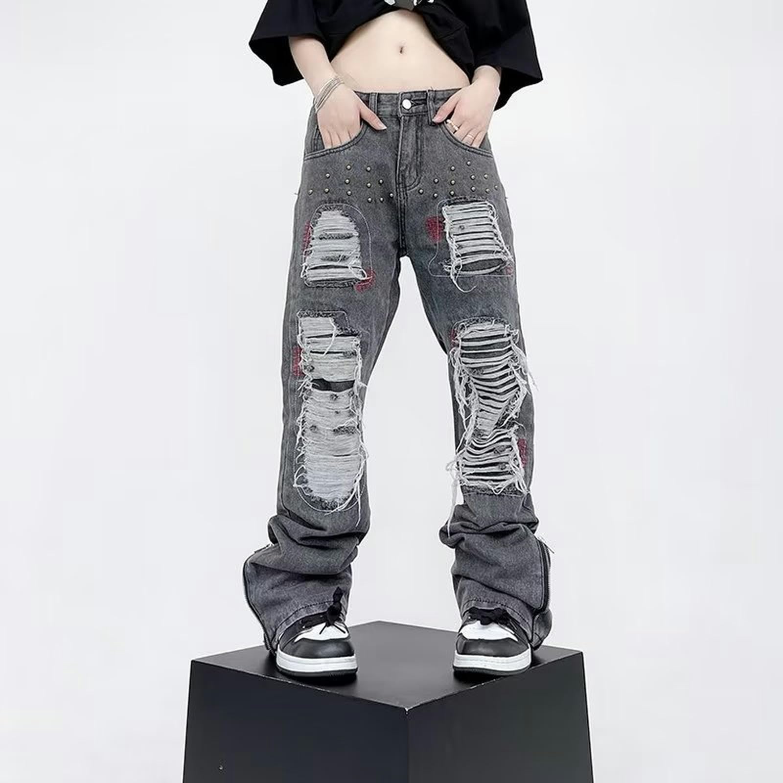 Jeans da Strada da Uomo Pantaloni Vecchi Larghi e Dritti - Blu - XXL