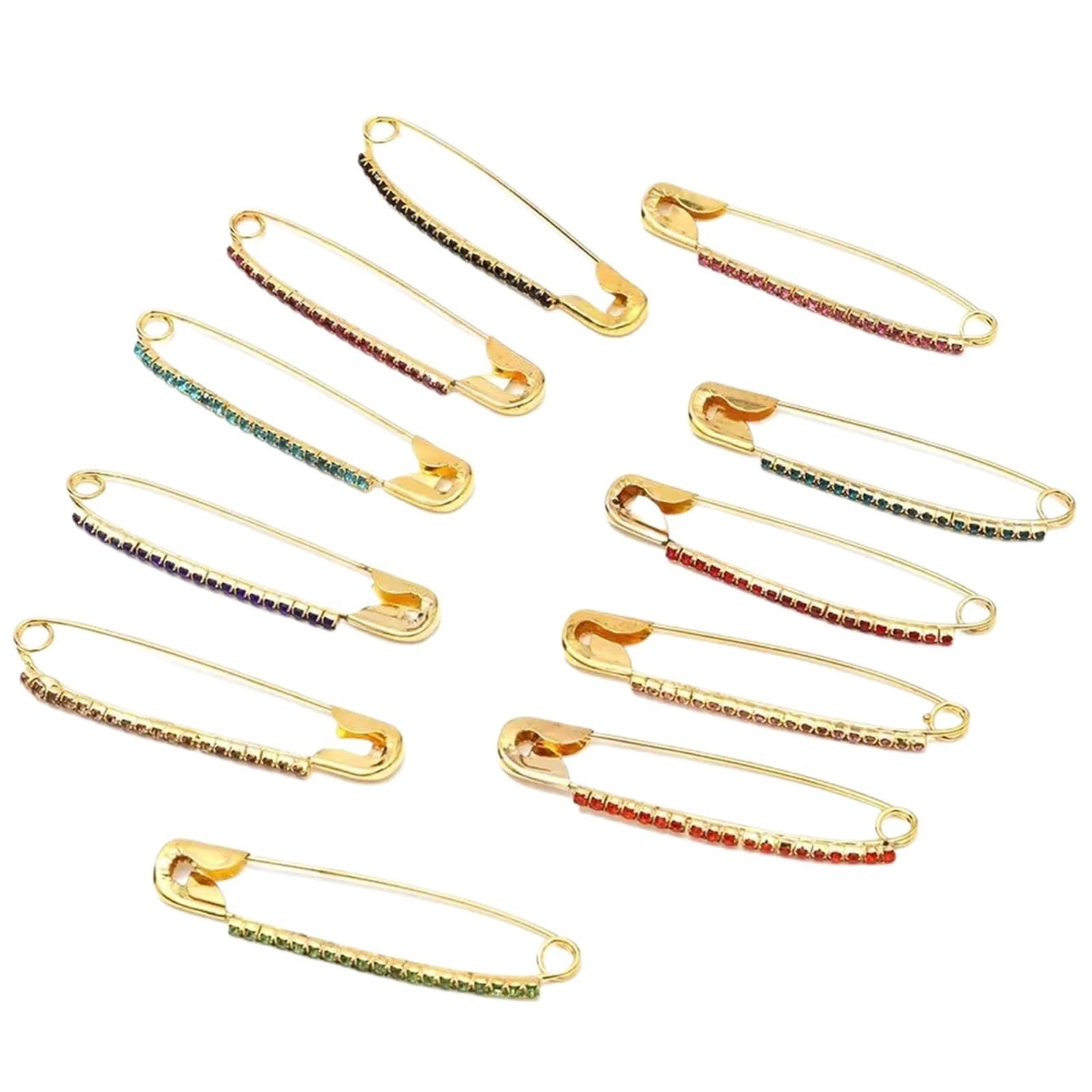 saree pins 50pcs Crystal Brooches Sweater Shawl Clips Lapel Hat Accessories Gold Rhinestone Pins Safety Pin(Gold)