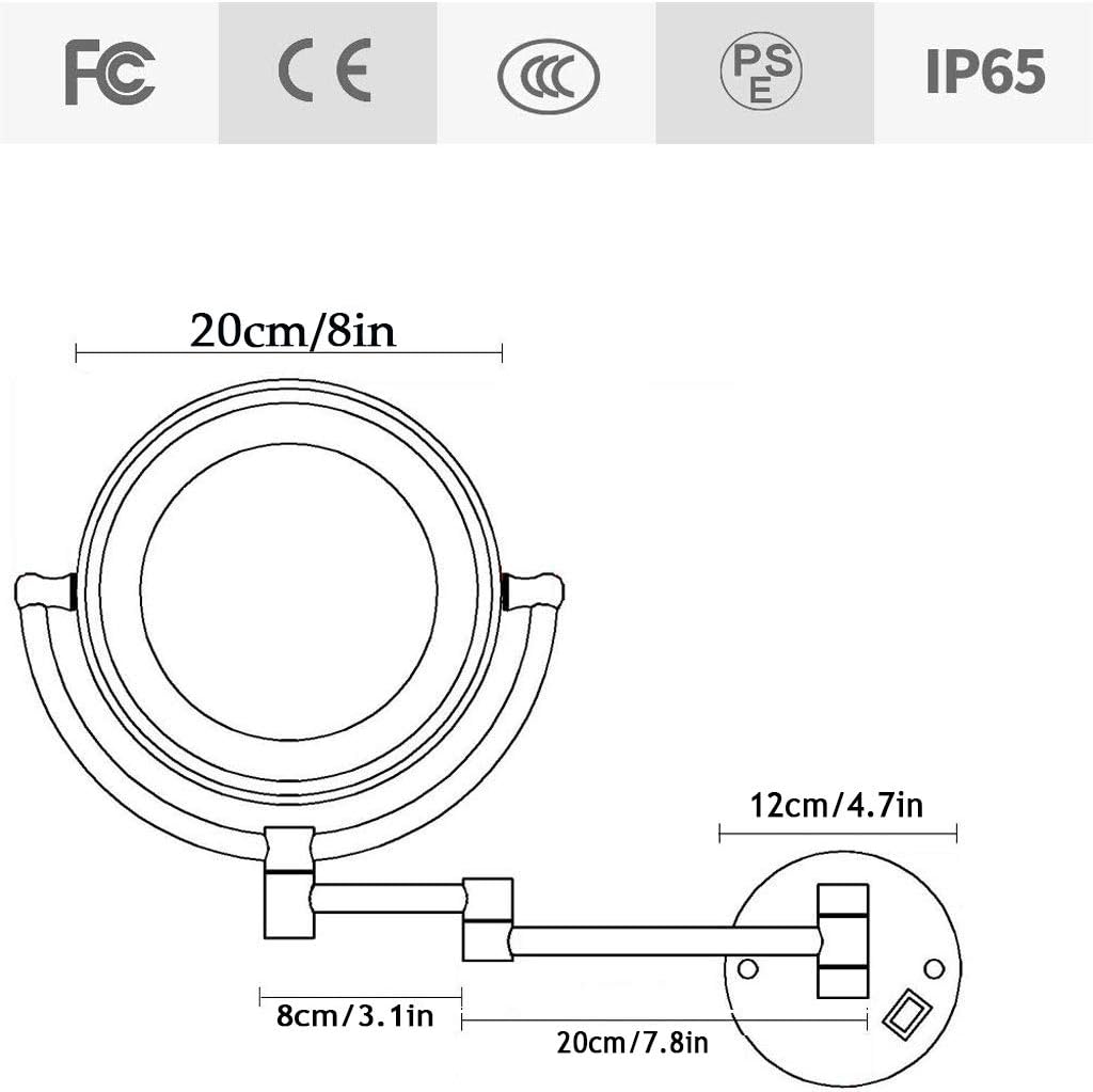 Wall Mounted Makeup Mirror with 5X Magnification, 8 Inch Double Sided Vanity Magnifying Mirror for Bathroom, Oil-Rubbed Bronze, USB Rechargeable
