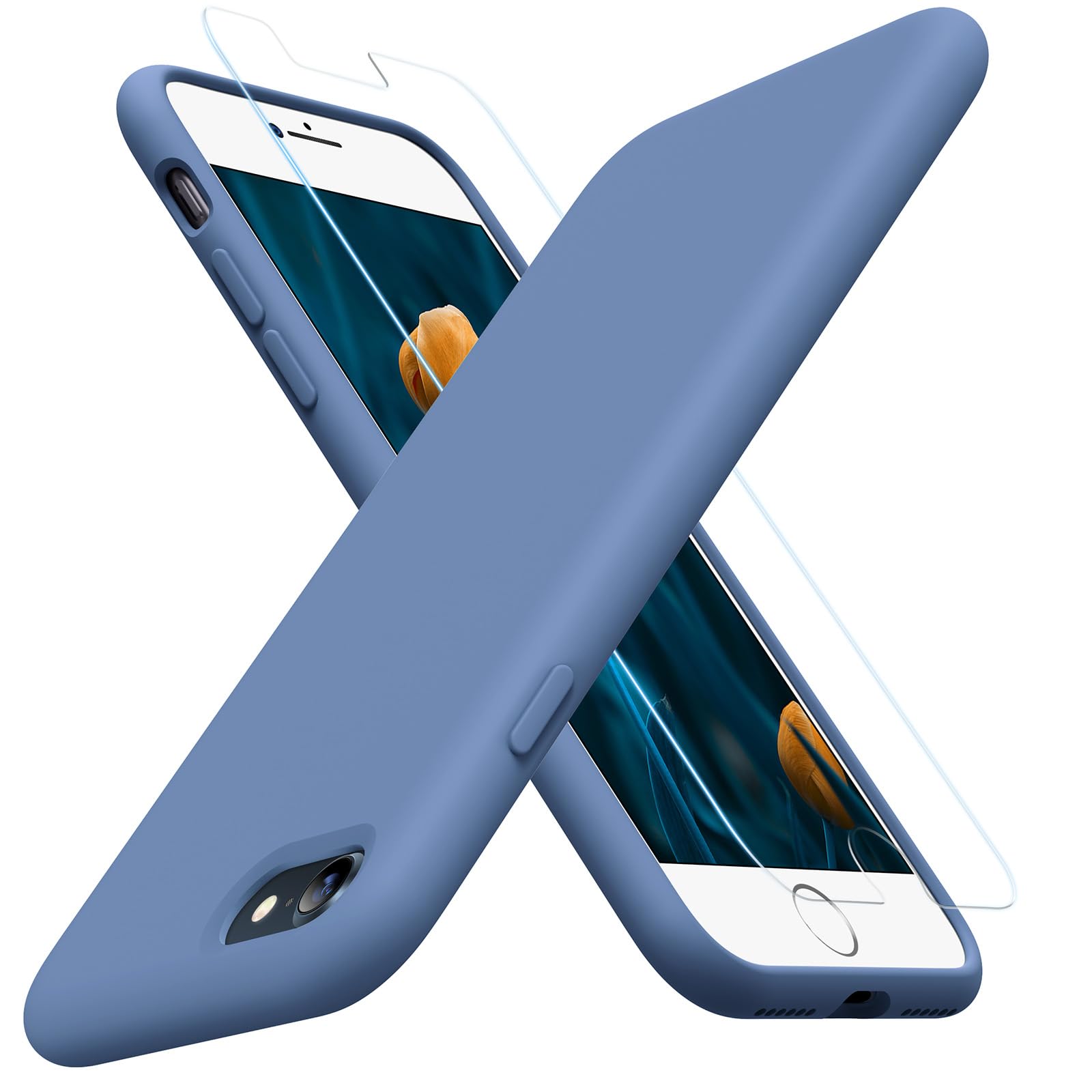 miracase Ultra Slim Designed for iPhone SE Case 2022(3rd Gen)/iPhone SE 2020 Case(2nd Gen)/iPhone 7 Case/iPhone 8 Case with Screen Protector, Multi-Color Silicone Shockproof Phone Case(Glass Blue) Glass Blue iPhone SE3/SE2/8/7