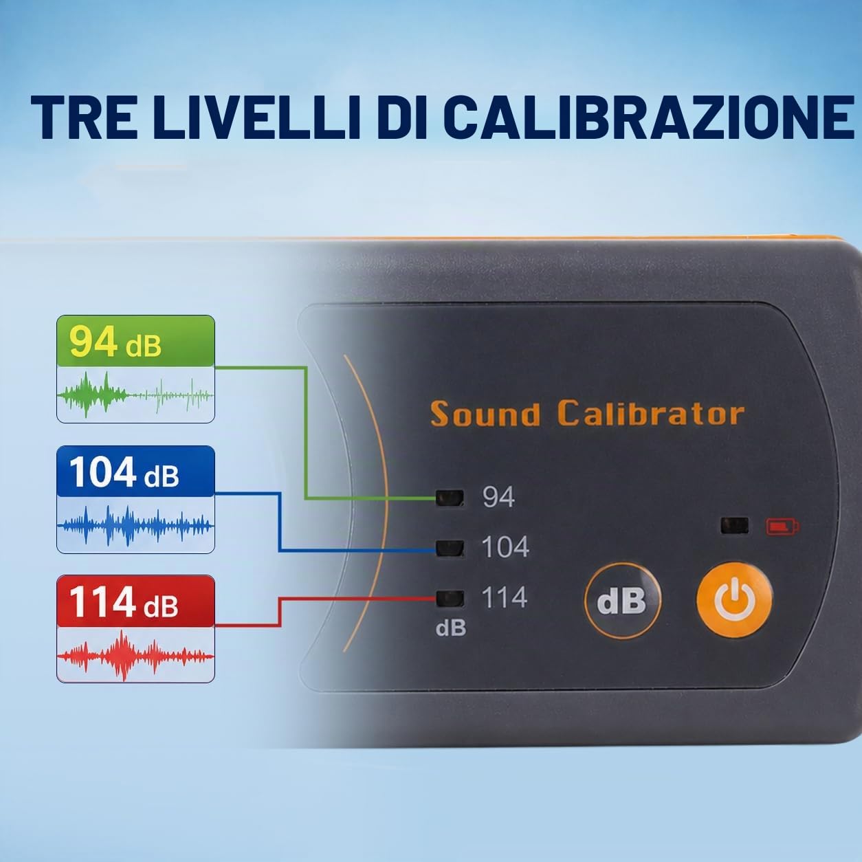 Suono Meter Decibel Livello Calibratore Calibrazione 114dB / 94dB / 104dB Calibrazione Livello per Suono Livello Metri