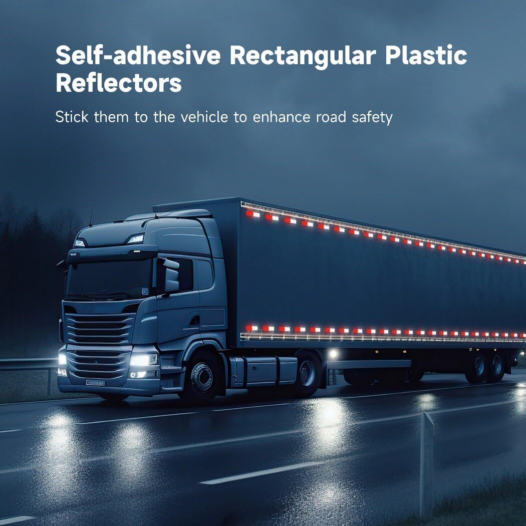 Homaisson 40 PCS Self-Adhesive Rectangular Reflectors, Red and White Plastic Car Reflectors, Stick-on or Screw Mount Universal Reflective Warning Plate for Pickups, Vans, Trucks, Trailers