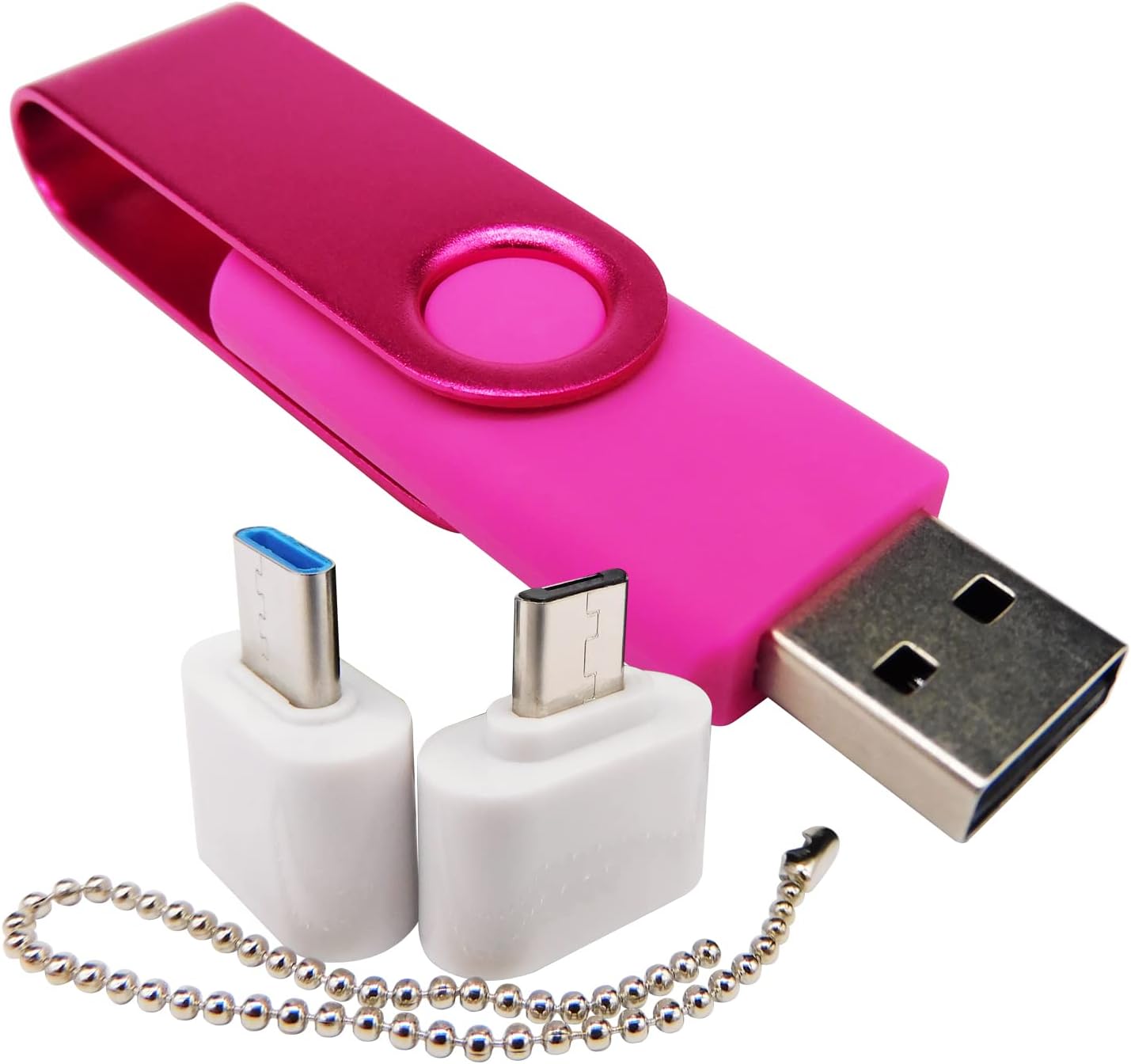 Mini Capacity USB Flash Drive Memory Sticks Thumb Drives with 1 OTG (Micro USB) and 1 Type-C (USB-C) Adaptor for Mobile Phone (Pink 128MB)