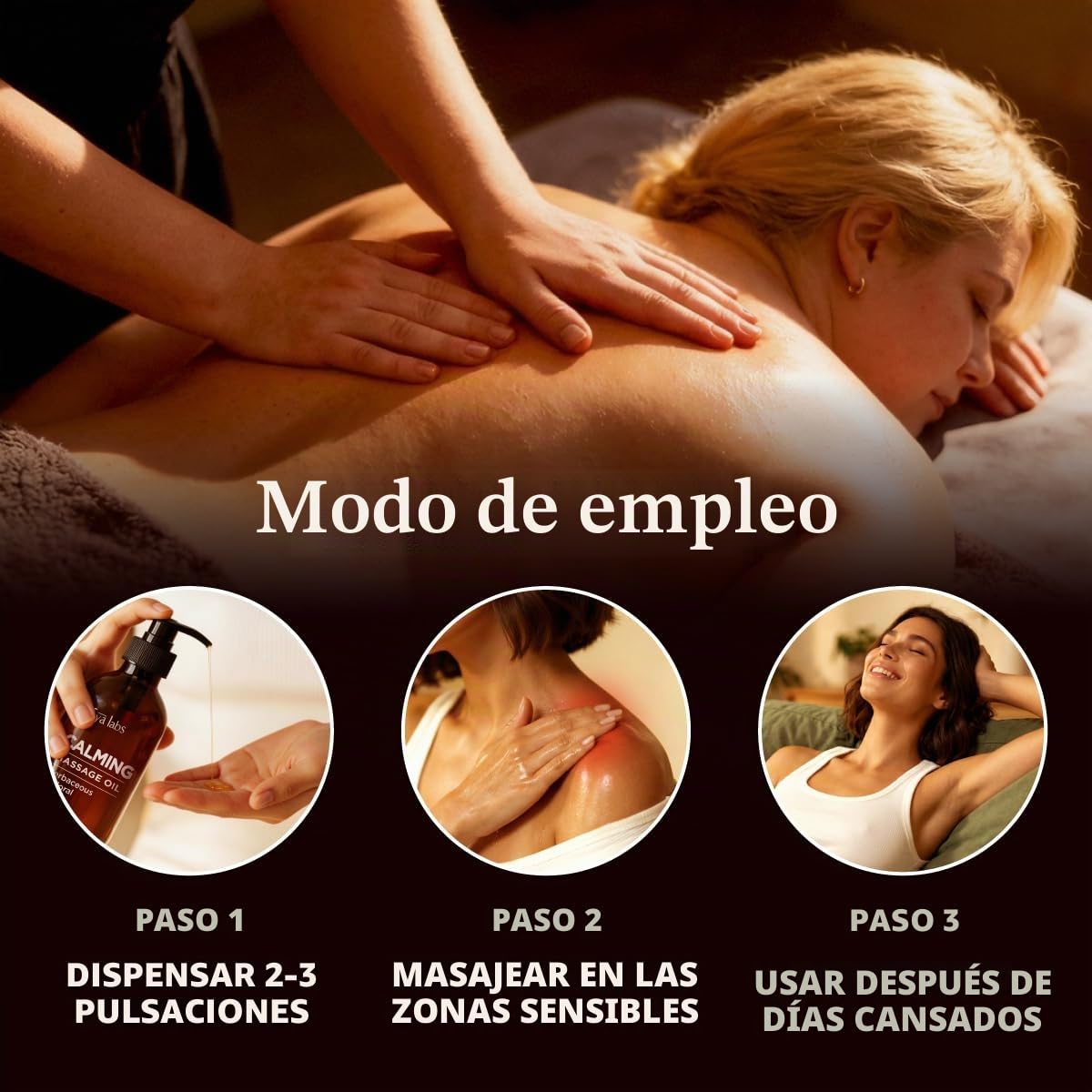 Gya Labs Aceite masaje calmante para terapia de masaje - Aceites de masaje de aromaterapia natural - Elaborados con aceites de lavanda, petitgrain, manzanilla, naranja dulce, jojoba y argán (200 ml)