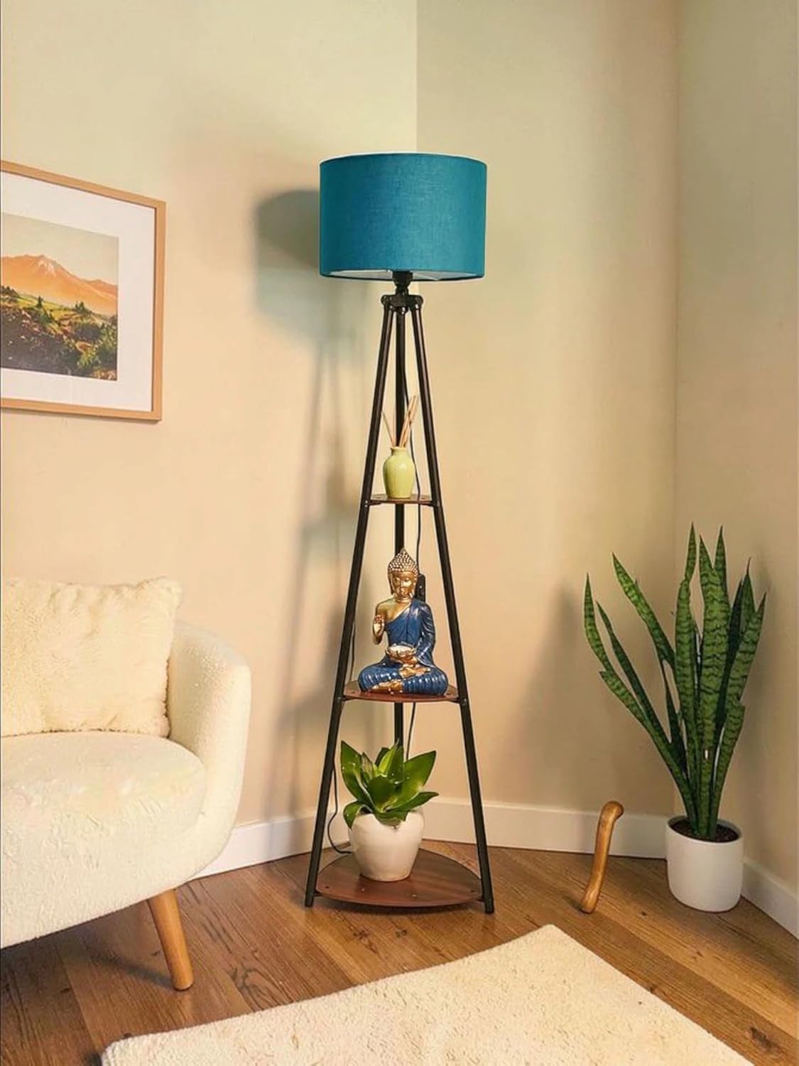 Metal Floor Lamp with 3 Shelves (Fresh Blue) Stylish Standing Lamp for Living Room Decoration Bedroom Bedside Corner Stand Aesthetic Home Decor-image-43