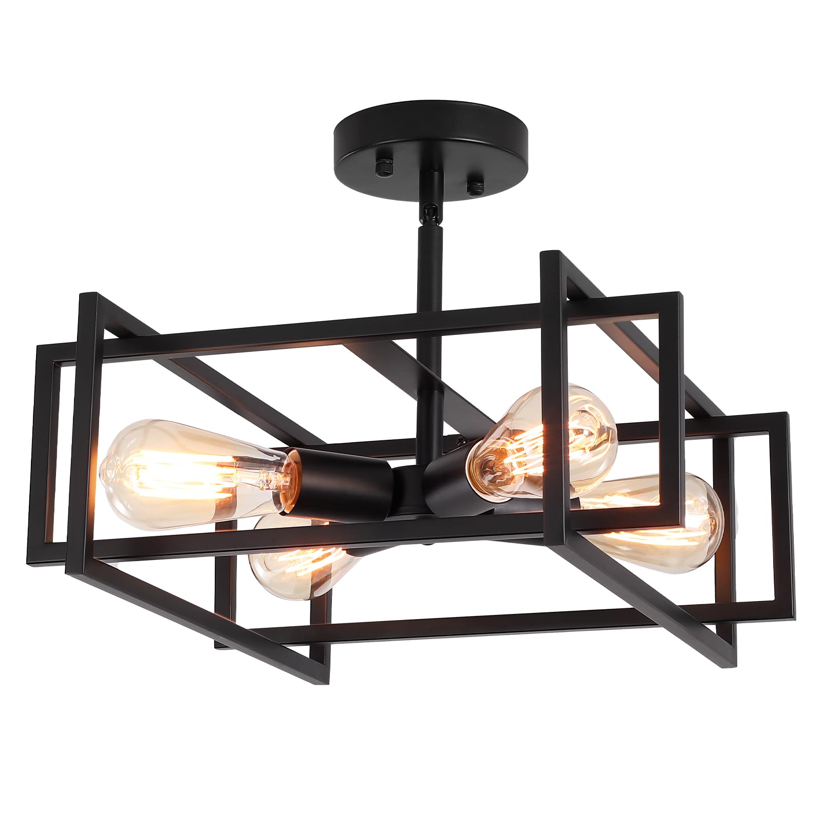 Lampada da Soffitto Nera per Soggiorno 4 Lampade da Soffitto Semi Incassate | Industriale Lampada da Soffitto a Sospensione Vintage, Adatta per Cucina, Camera da Letto, Sala da Pranzo