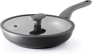 PRICUSIS Nonstick Ceramic Frying Pan with Lid, 8/10 Inch Skillet with Stay Cool Handle, Fully Coated, Induction Compatible & Oven Safe, 100% Dishwasher Safe, PTFE & PFOA Free（10 Inch, Black Sesame）